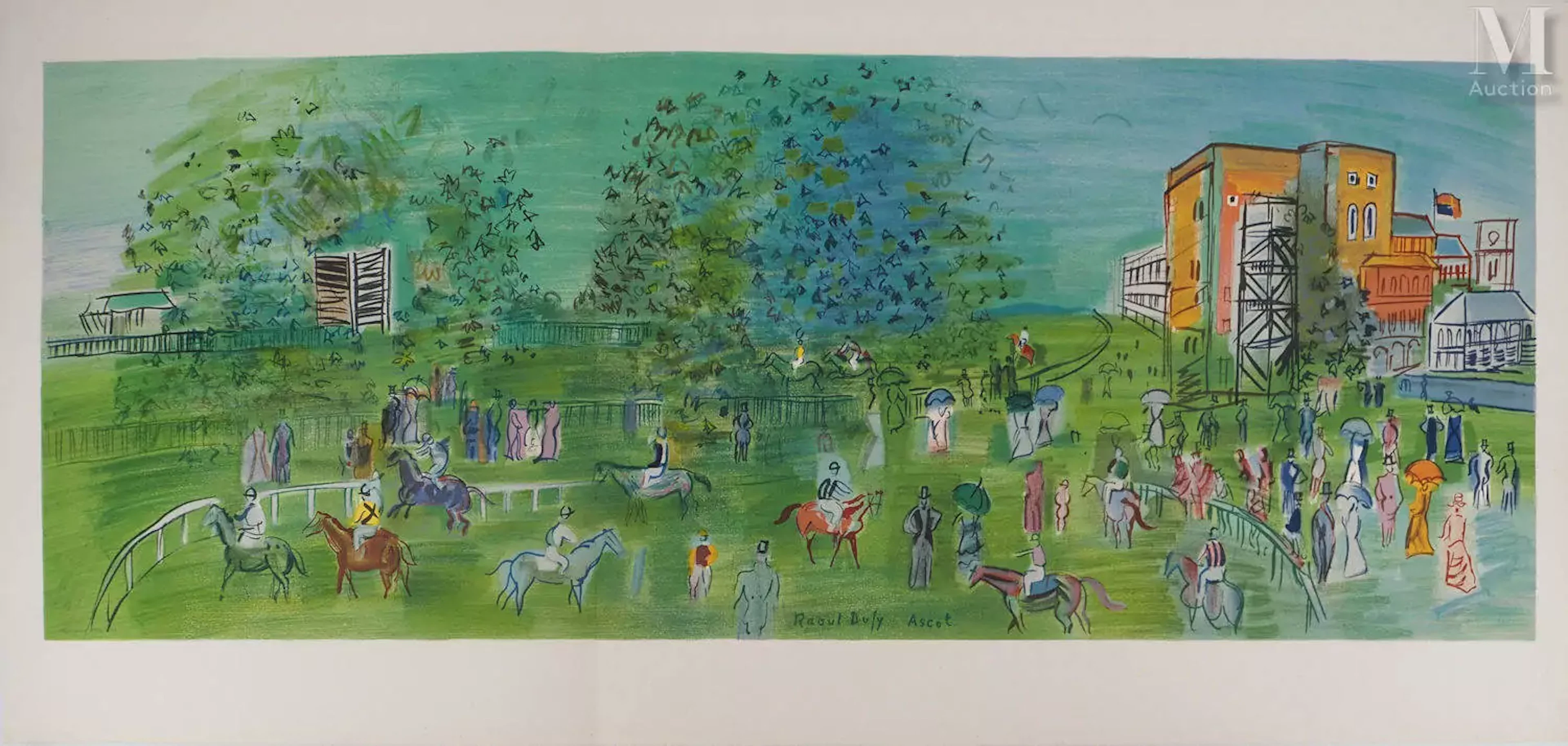 DUFY Raoul (1877-1953) Lithographie Londres, Chevaux à l'hippodrome