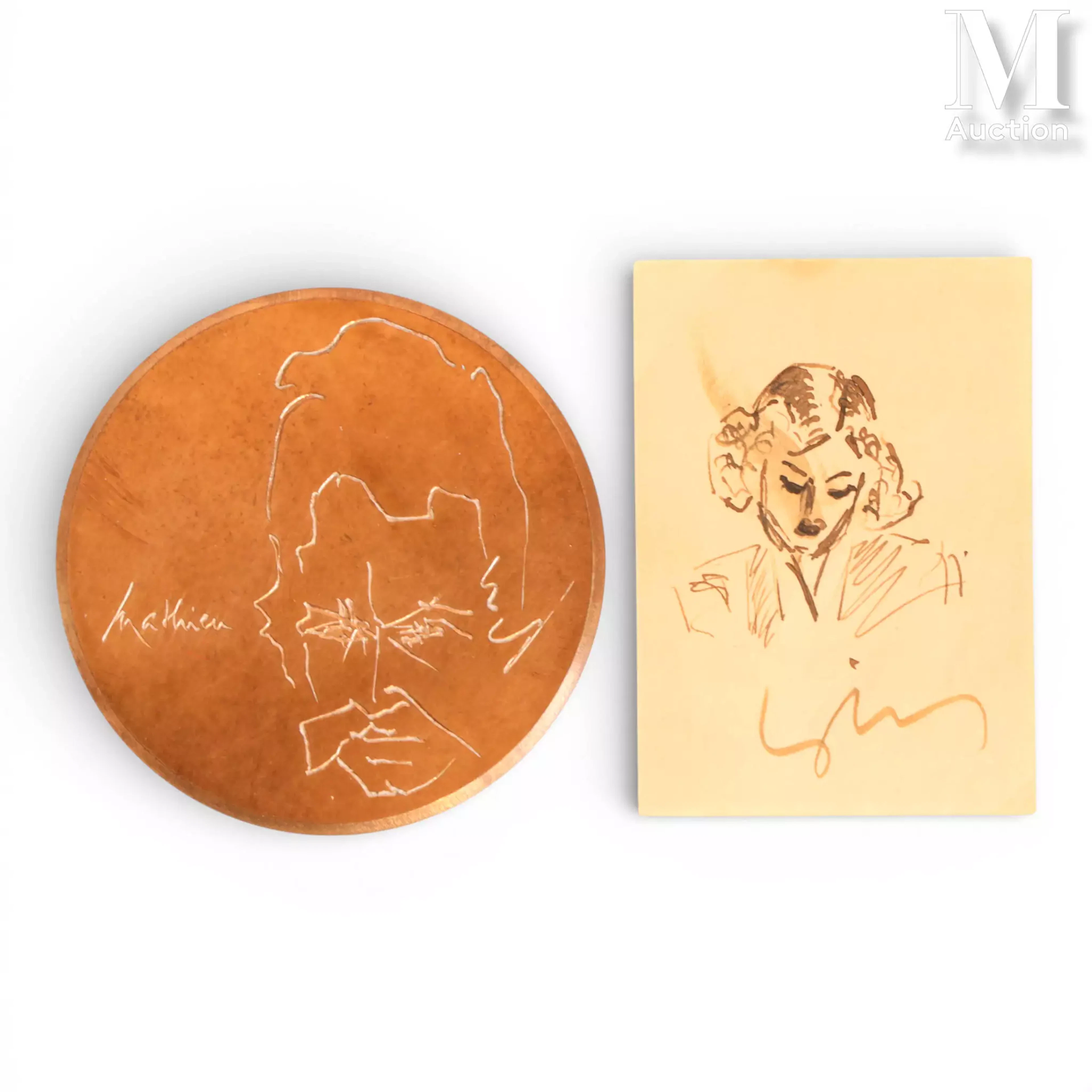 MATHIEU Georges (1921-2012) Dessin à la plume "Portrait de femme"