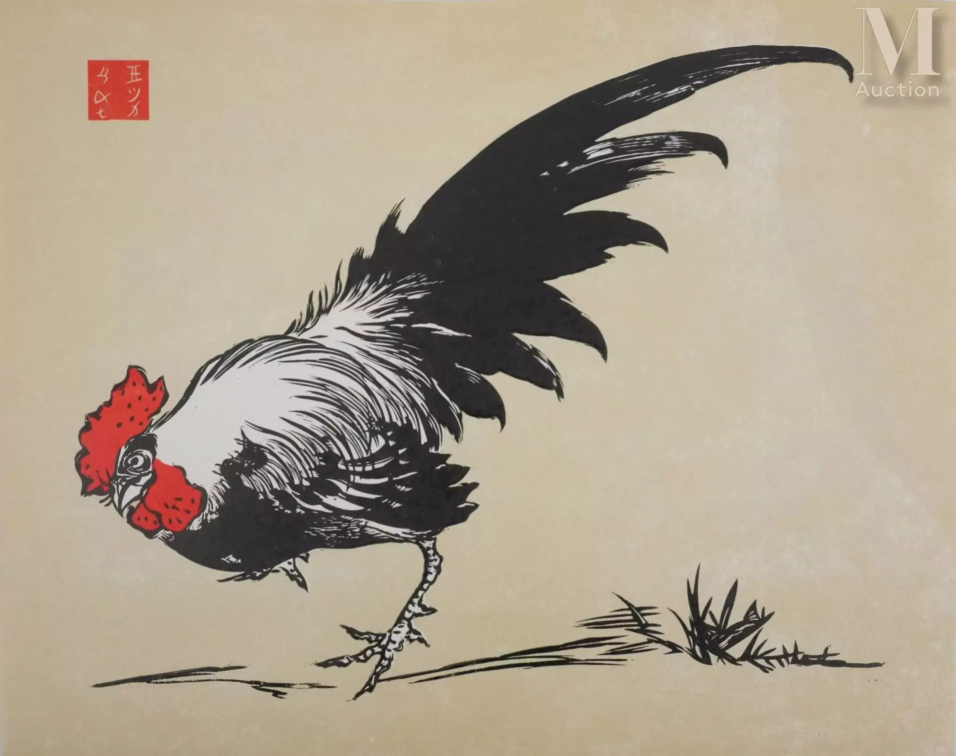 URUSHIBARA Mokuchu Le coq, c. 1930