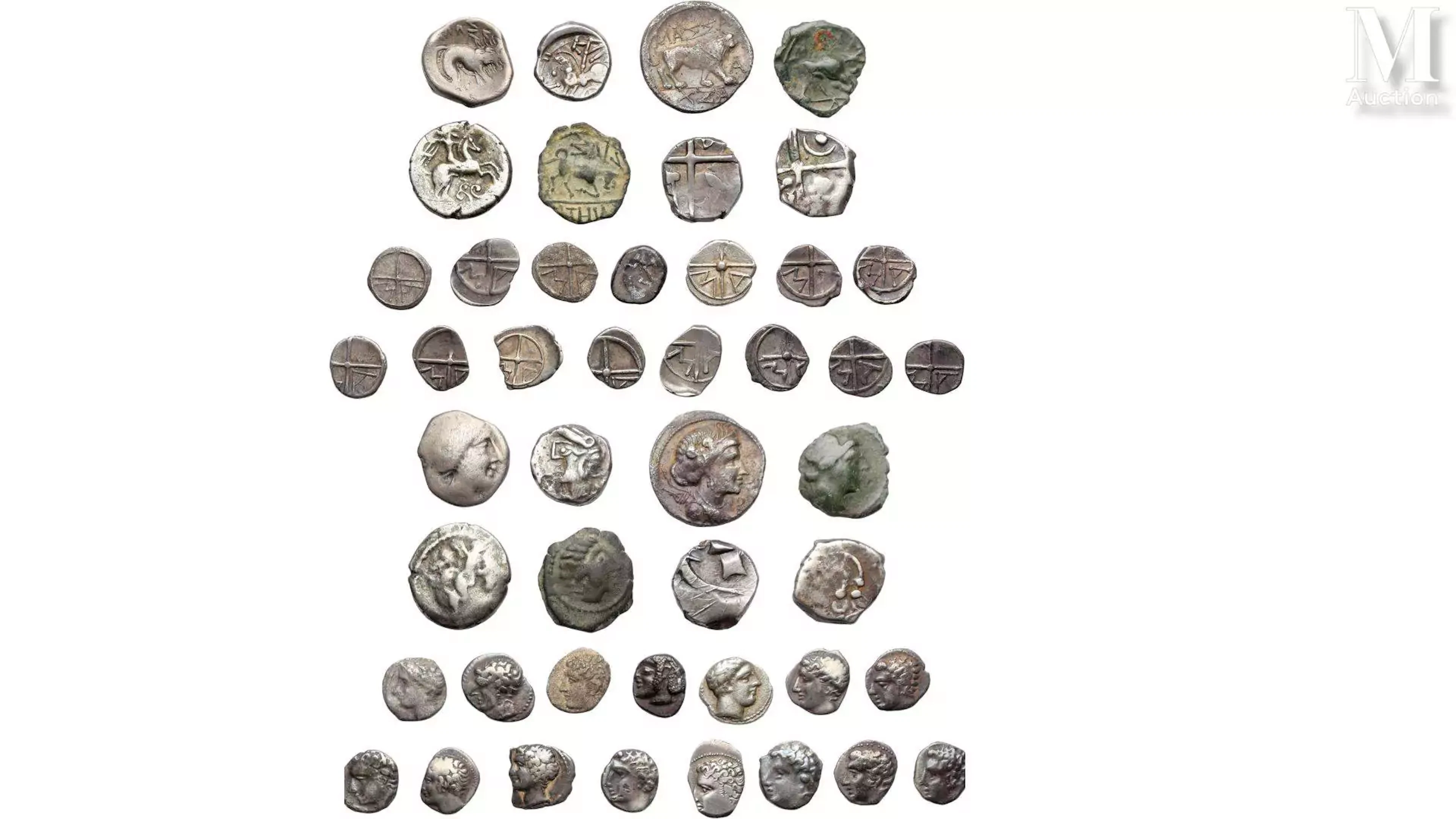 Lot de 23 monnaies celtes principalement de Marseille en argent :