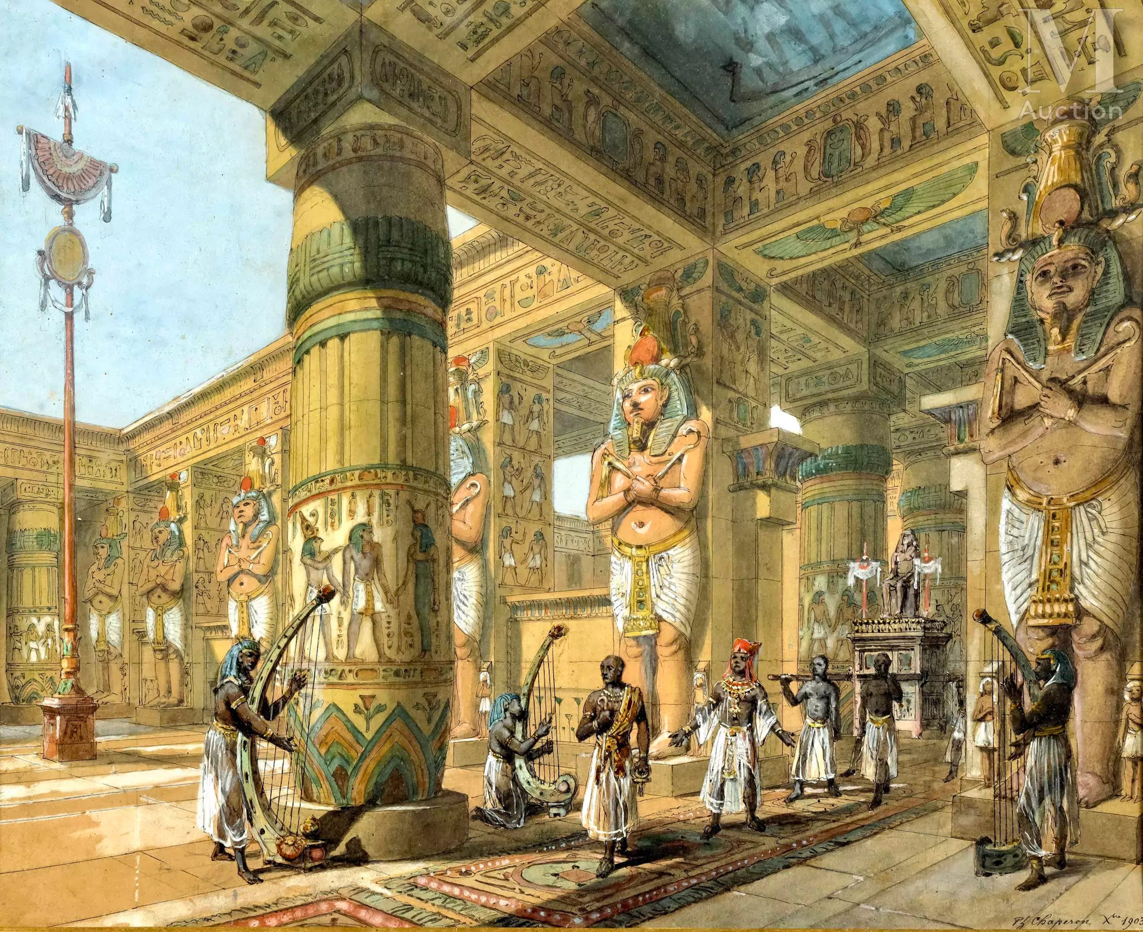 Philippe CHAPERON (1823-1907) Arrivée du Pharaon au temple - Egypte antique