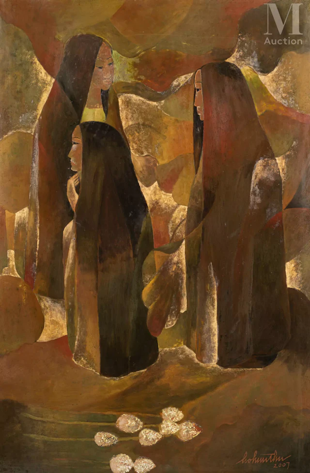 Ⓟ HO HUU THU (1940-2024) "Les trois baigneuses", 2007