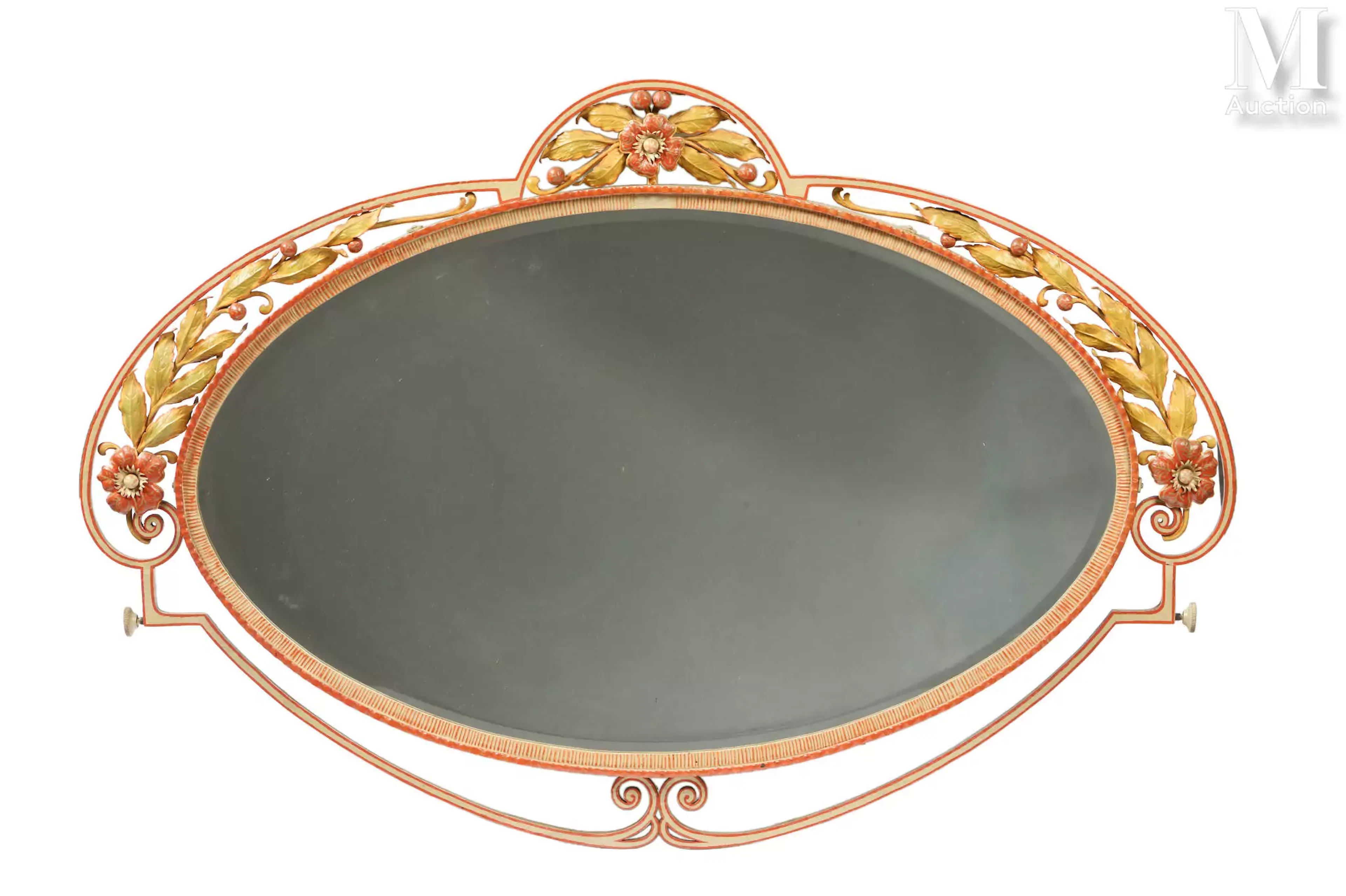 Grand miroir ovale en fer forgé