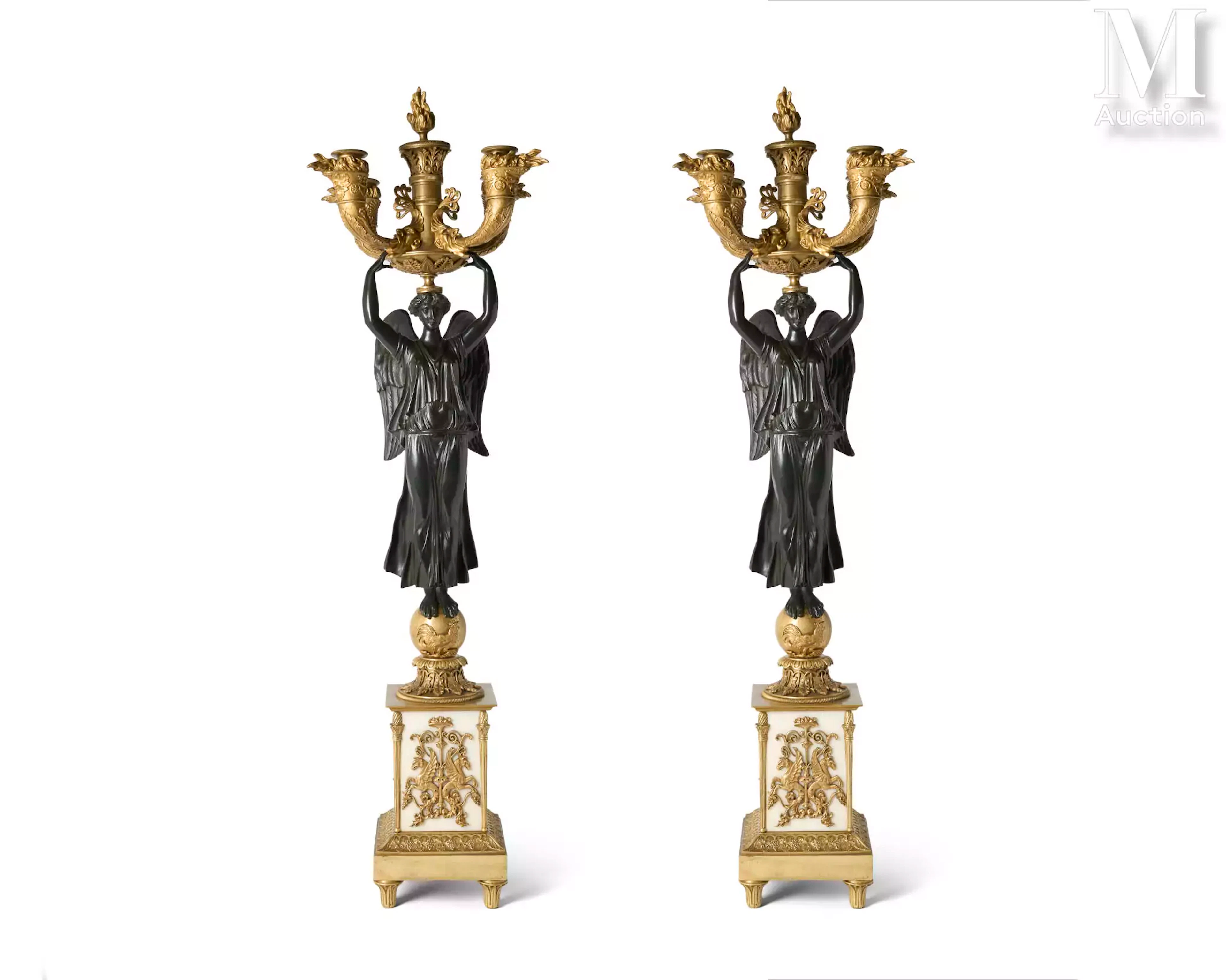 Paire de candélabres de style Empire de la seconde moitié du XIXe