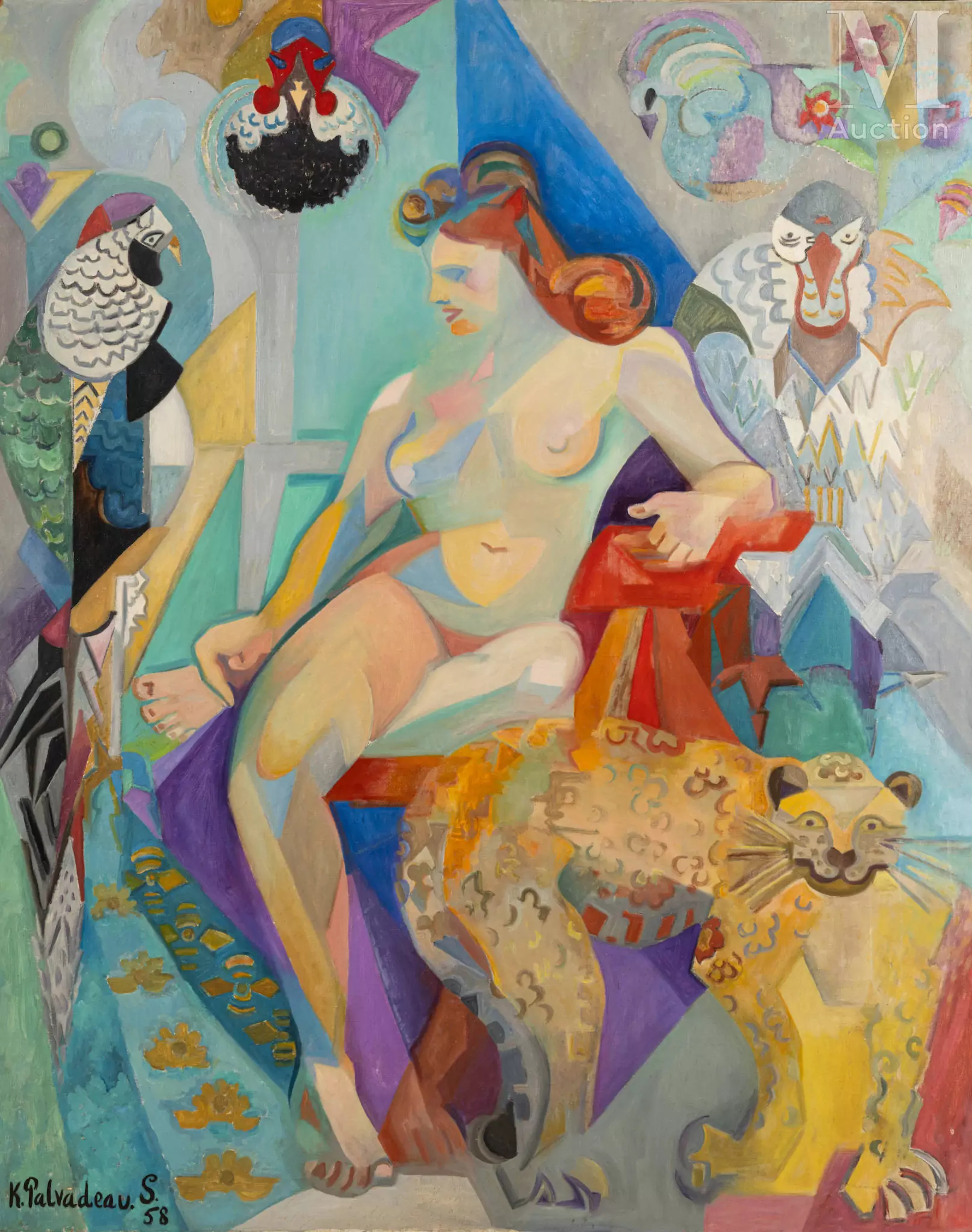 Katia PALVADEAU (1903-1960) La femme aux perroquets