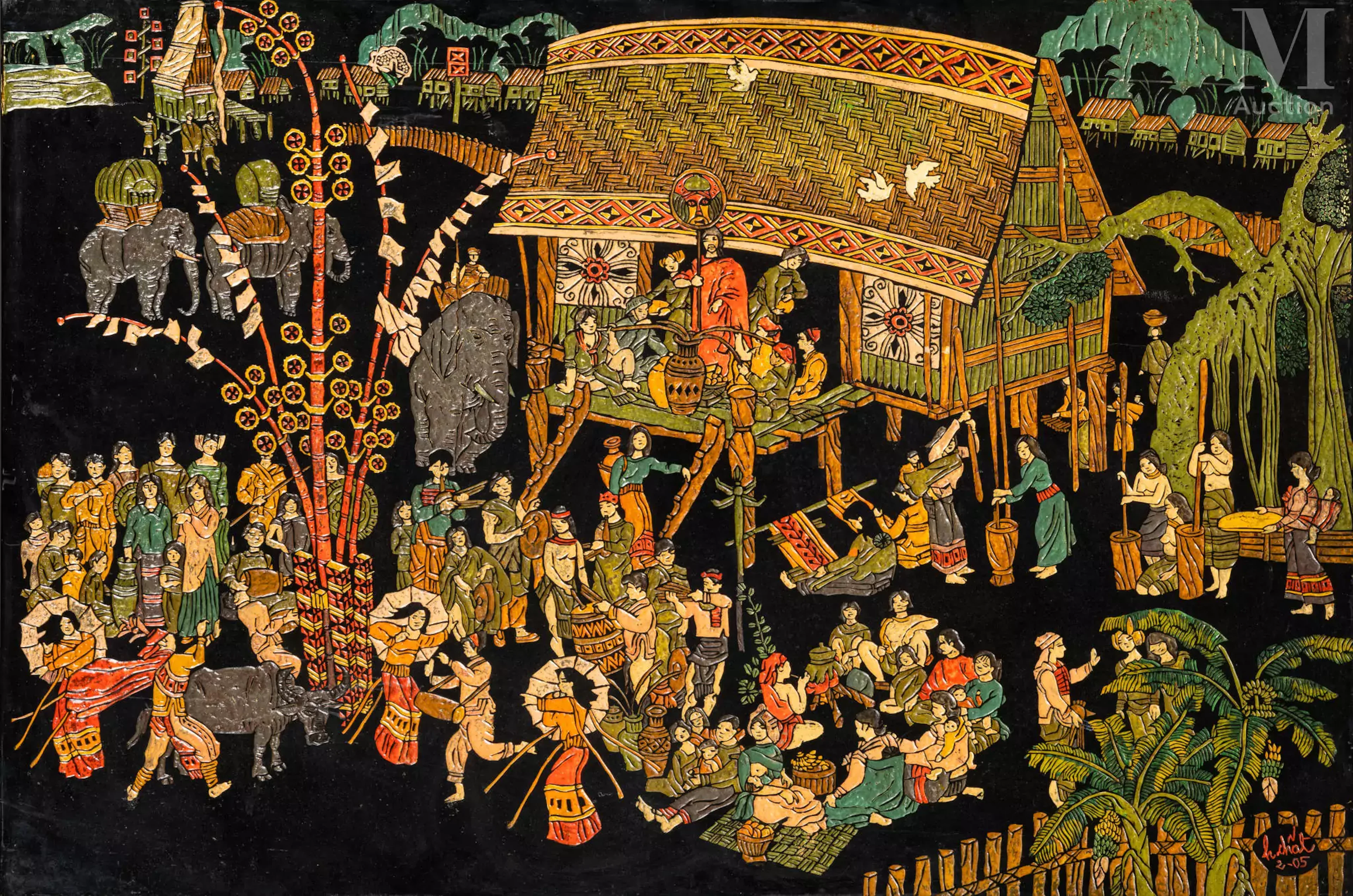 Ⓟ TRAN HUU CHAT (1933-2018) "Fête au village", 2005