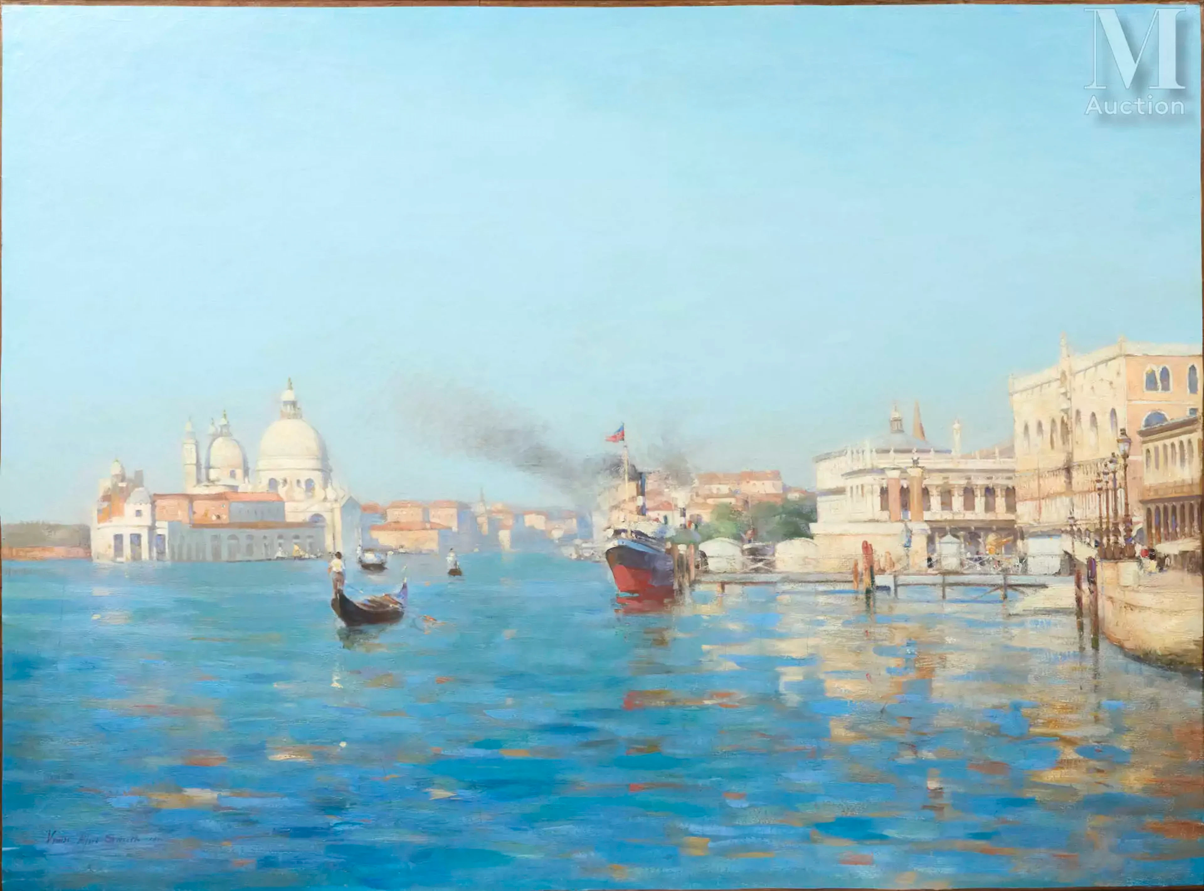 Alfred SMITH (1854-1936) Venise, gondoles et bateaux devant le palais des Doges