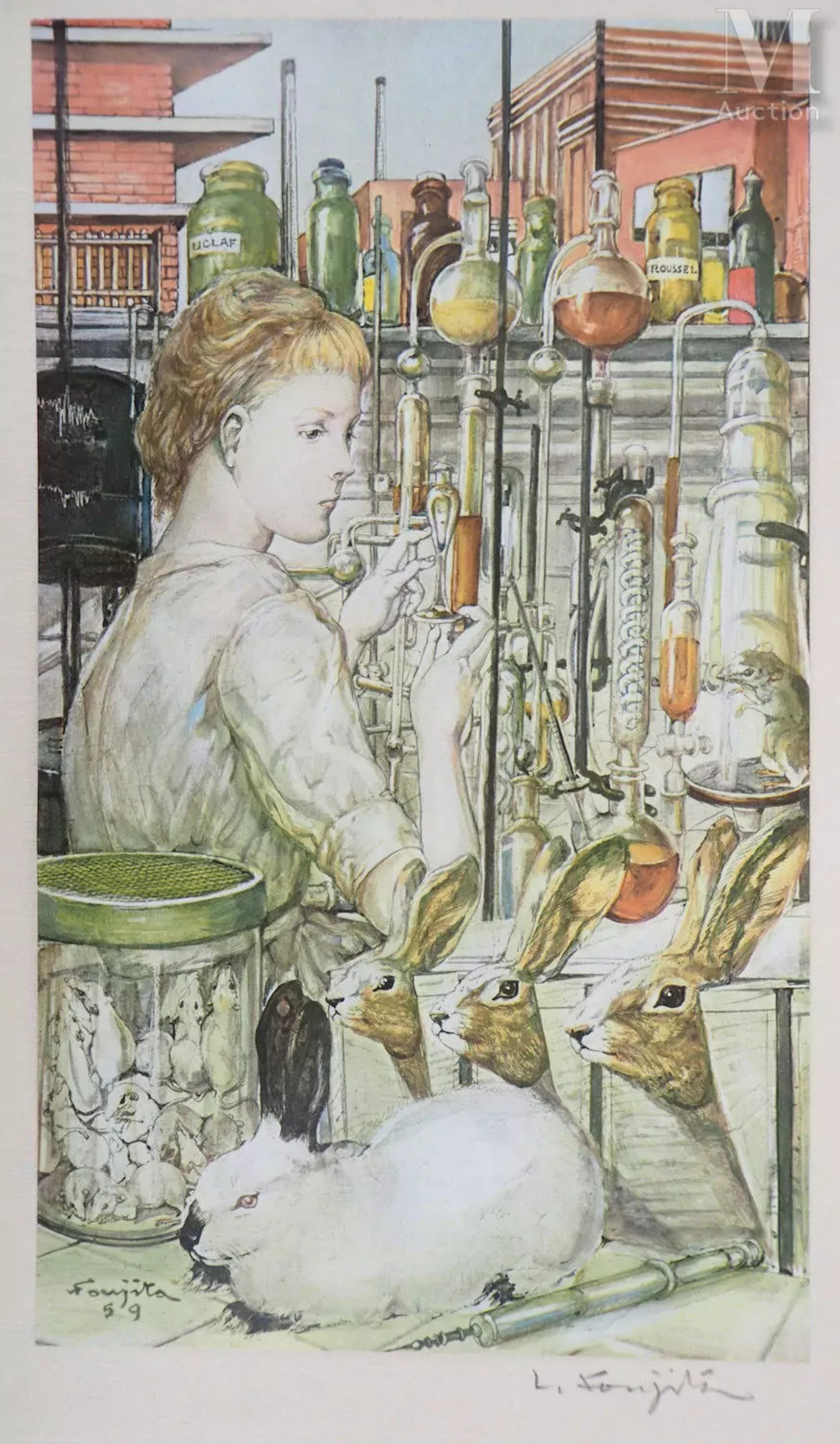 FOUJITA Léonard Tsuguharu (1886-1968) Héliogravure La laborantine, 1959