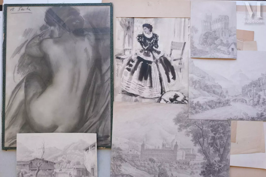 Ensemble de vingt-six dessins ou aquarelles