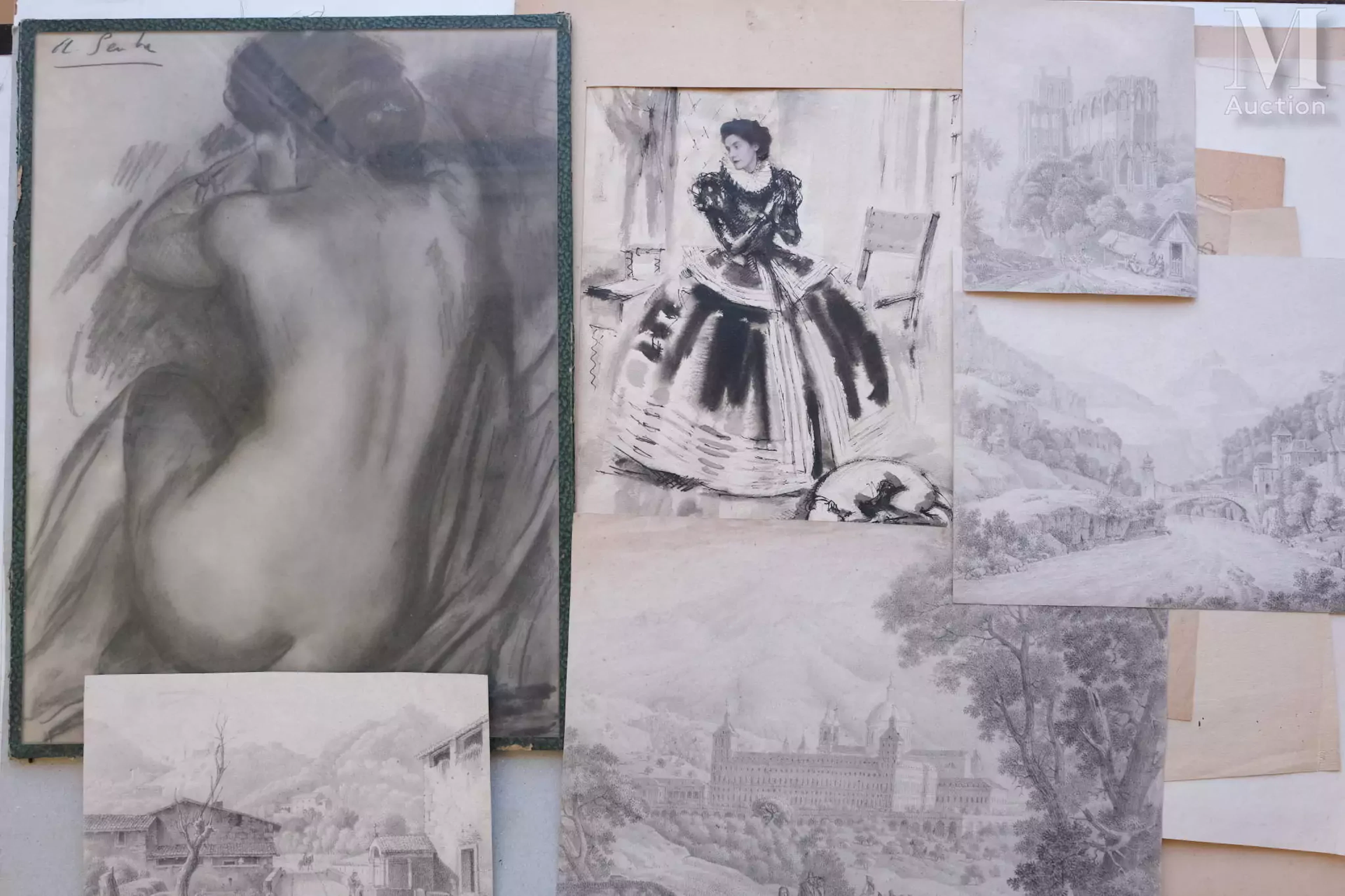 Ensemble de vingt-six dessins ou aquarelles