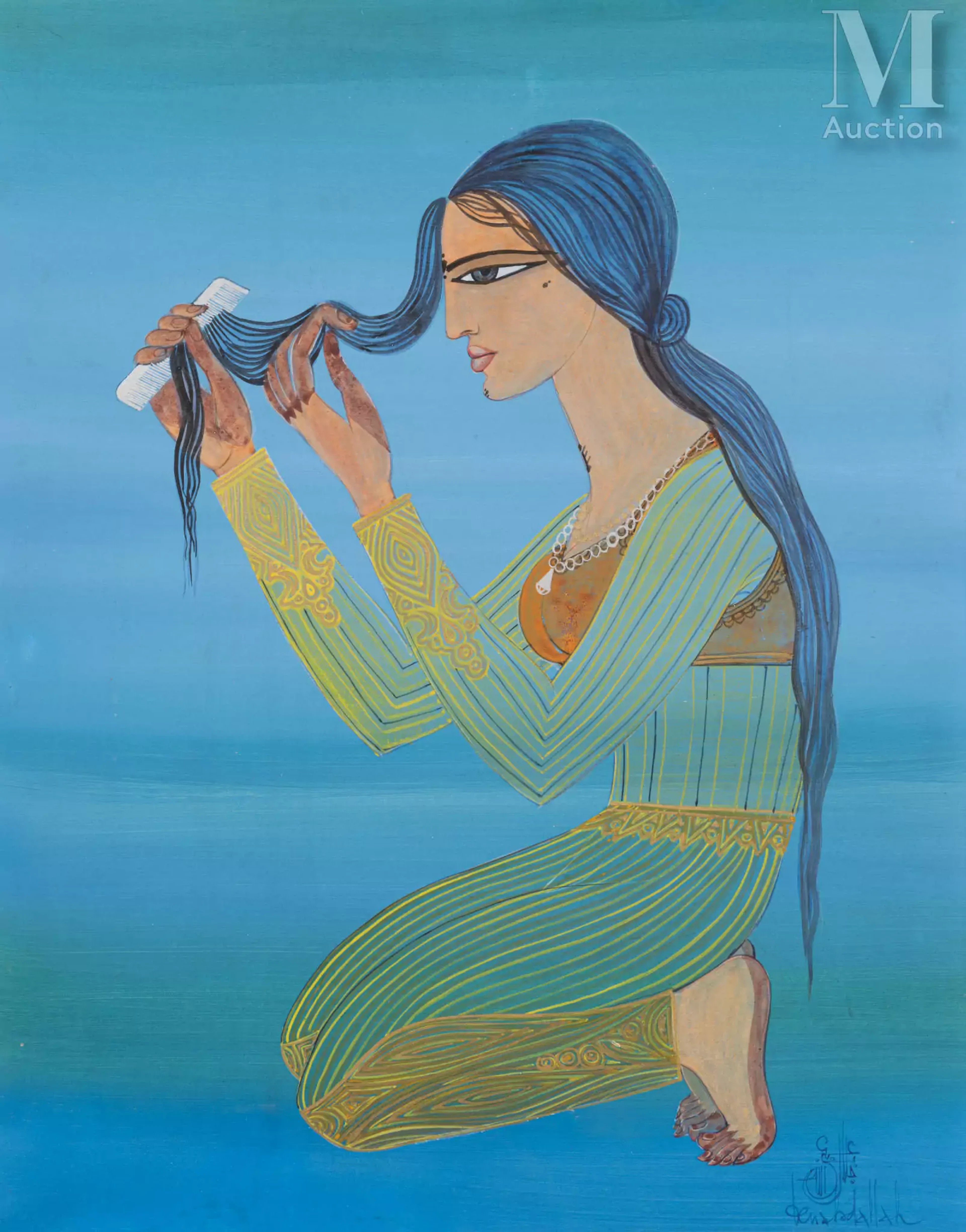 Jellal BEN ABDALLAH (Tunis 1921-2017) Femme se peignant les cheveux
