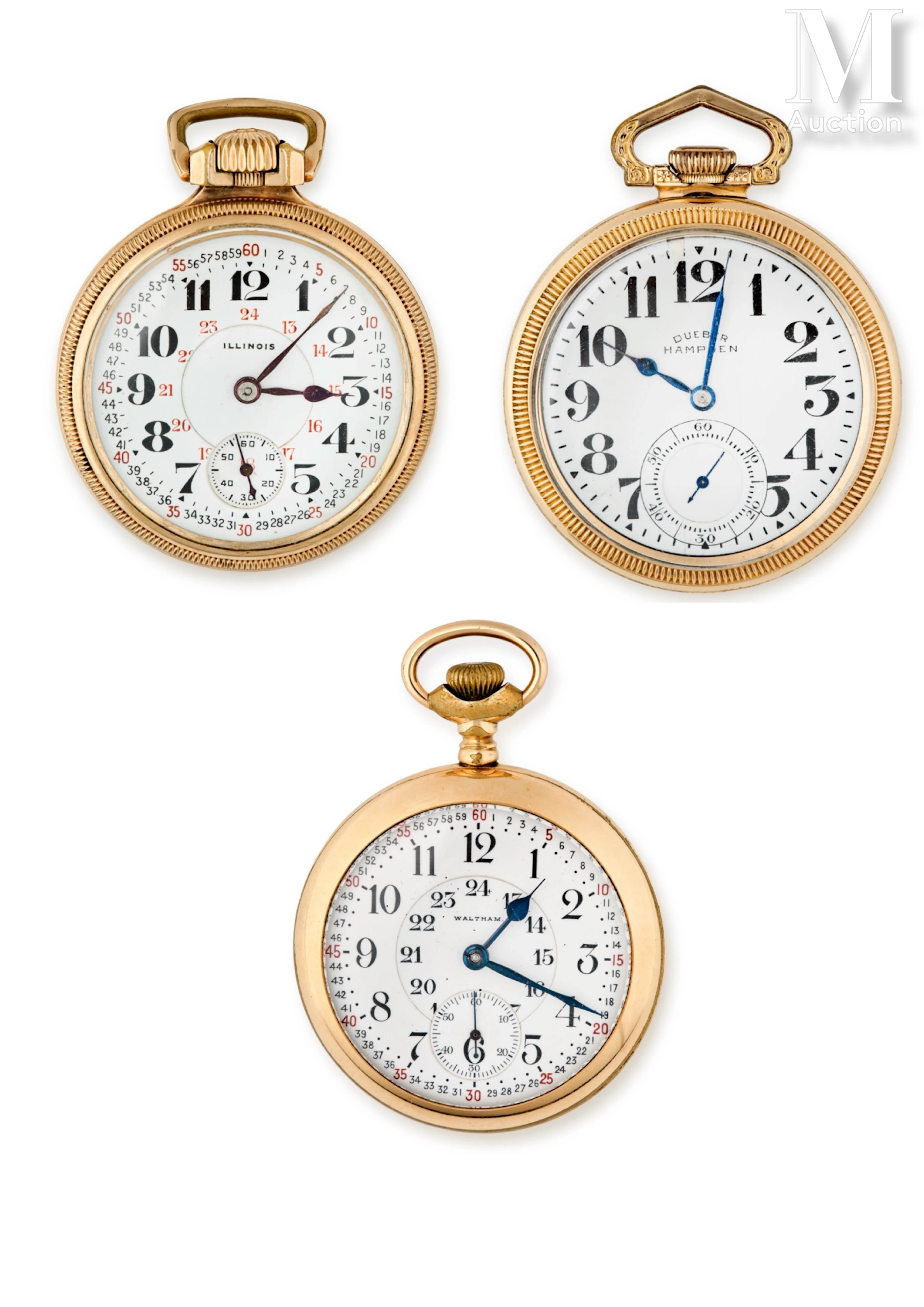 Lot de 3 montres de poche américaines
