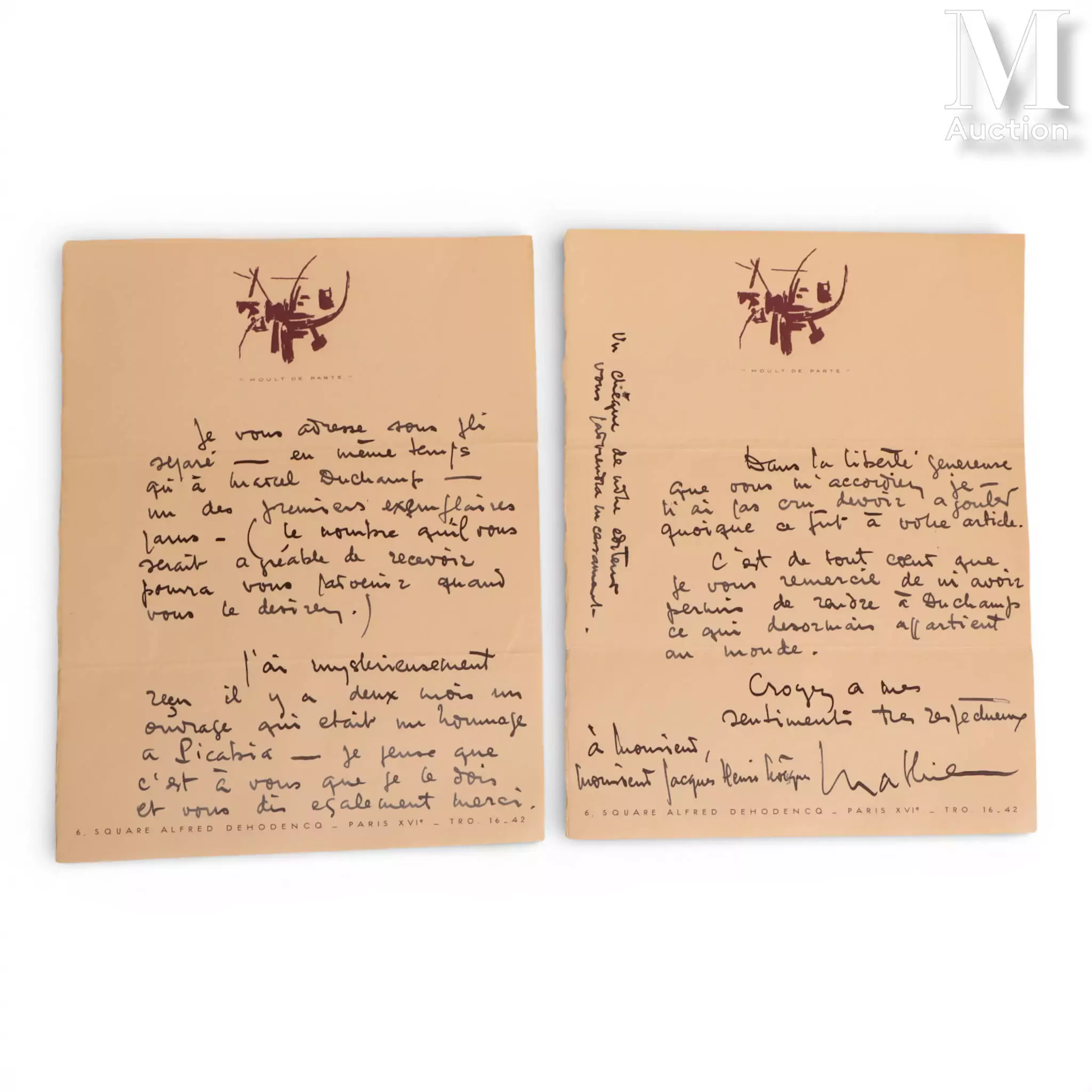 MATHIEU Georges (1921-2012) Lettre manuscrite MANQUE PHOTOS