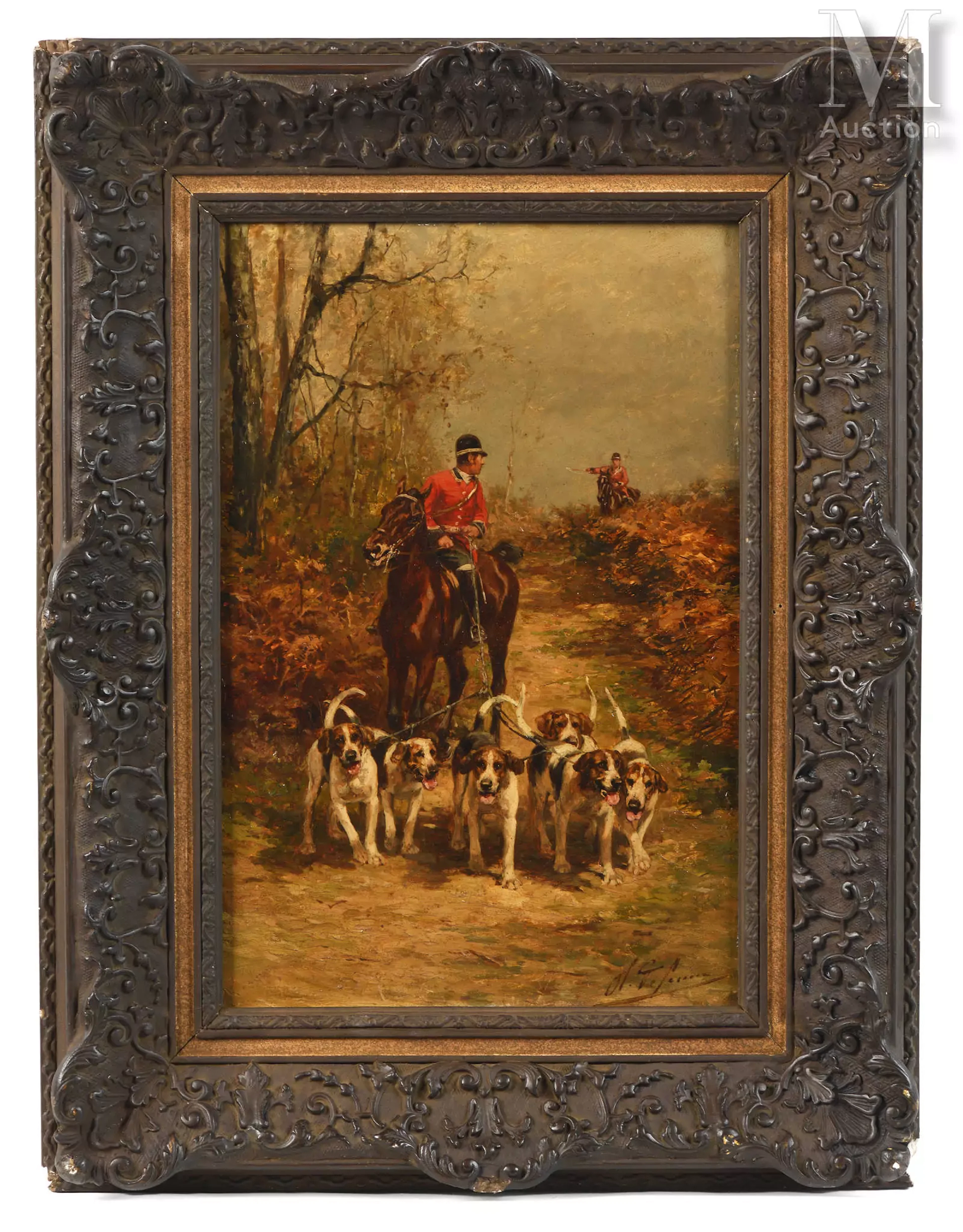 Charles Olivier DE PENNE (1831 - 1897) Veneur à cheval et ses chiens