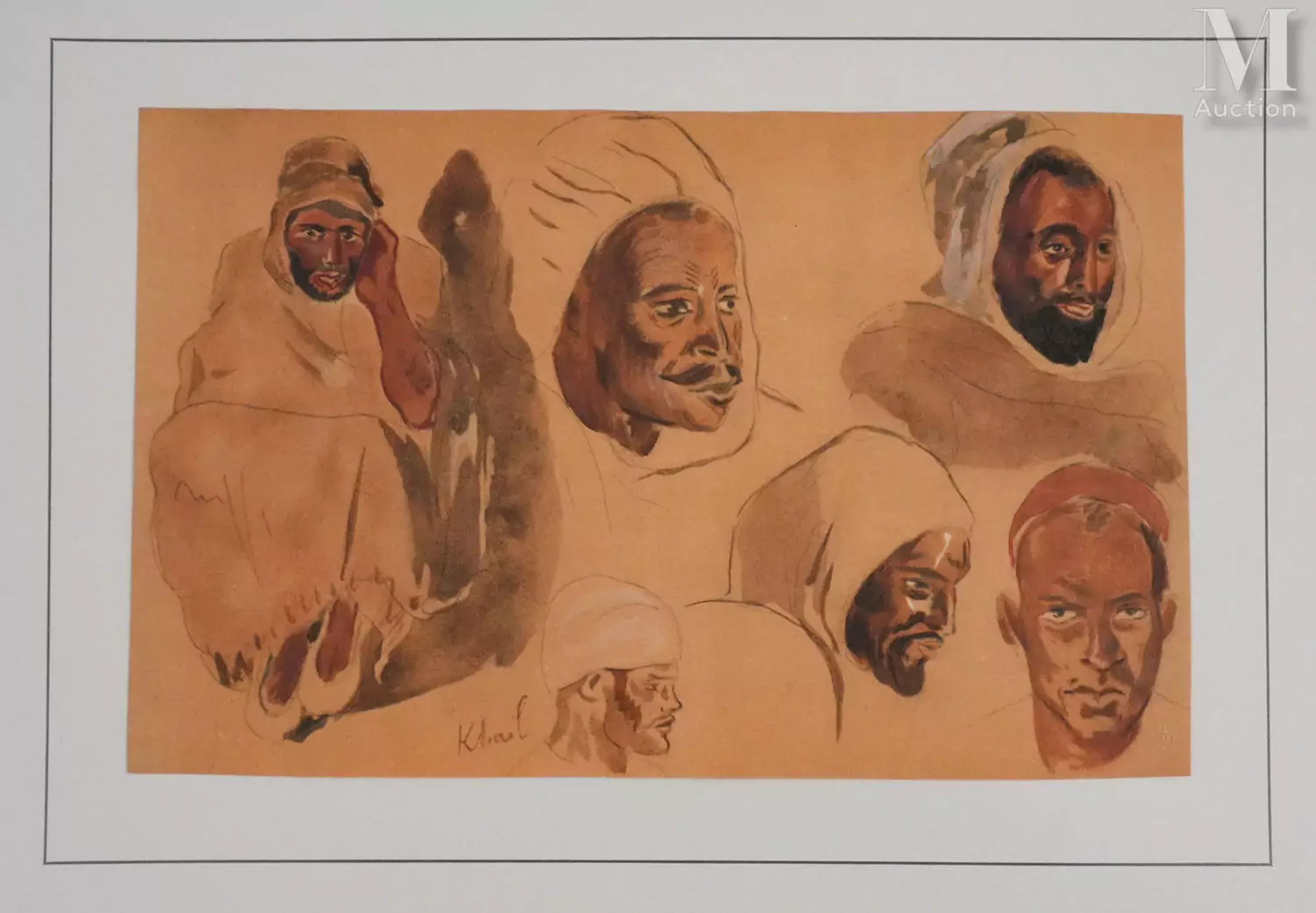 DELACROIX Eugène (1798-1863) Etude de visages (planche 17), 1928