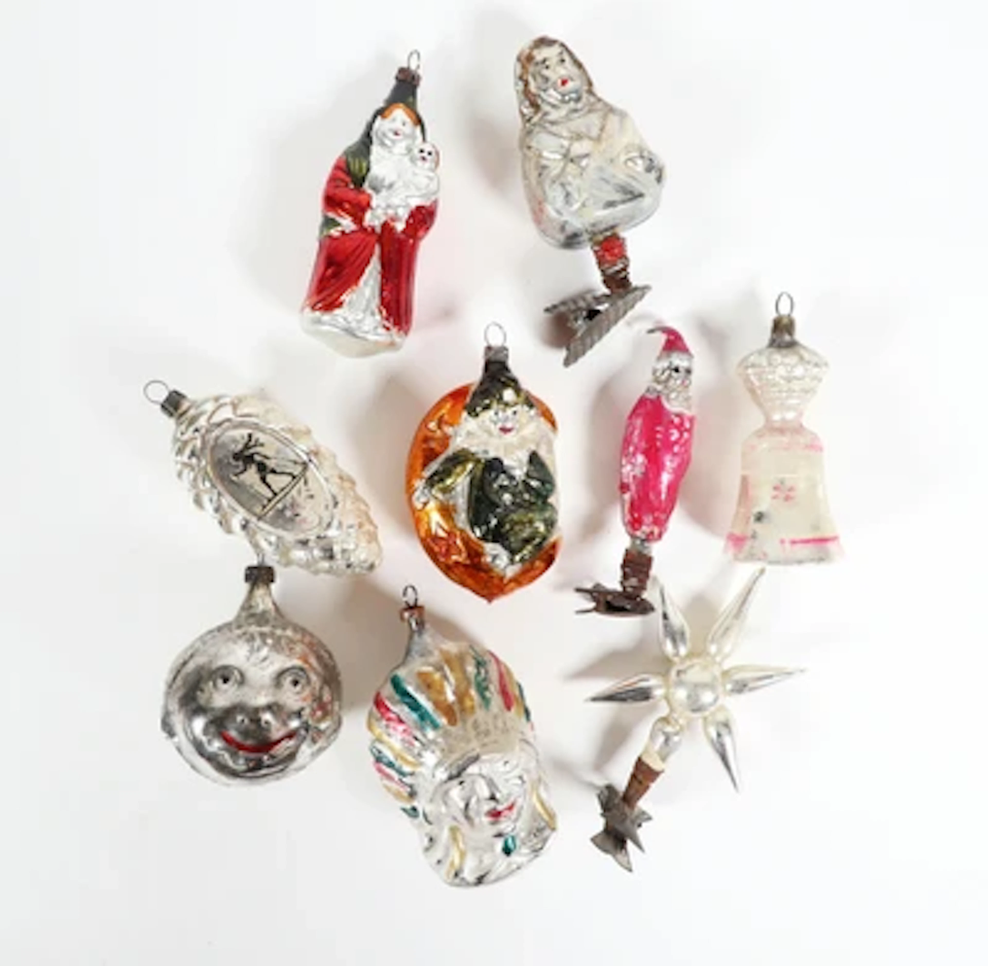 9 Stück Christbaumschmuck, Lauscha, 1. Drittel 20. Jahrhundert