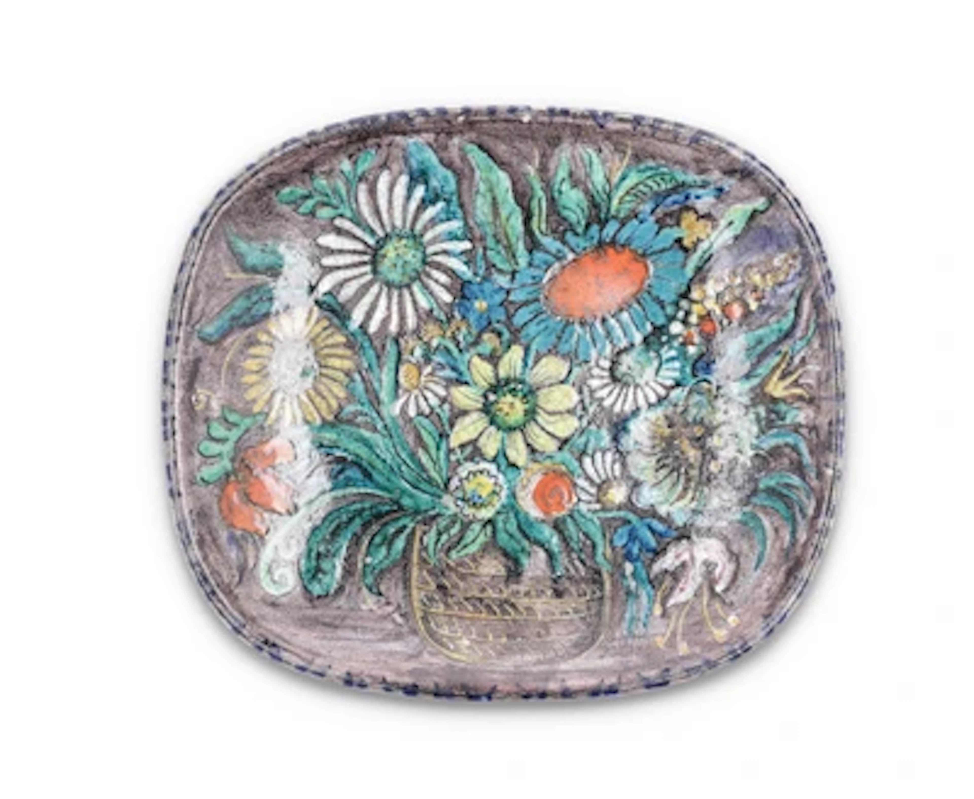 Großer Wandteller 'Wiesenblumen', Entwurf: Ernst Huber, Schleiss Keramik, Gmunden, nach 1926