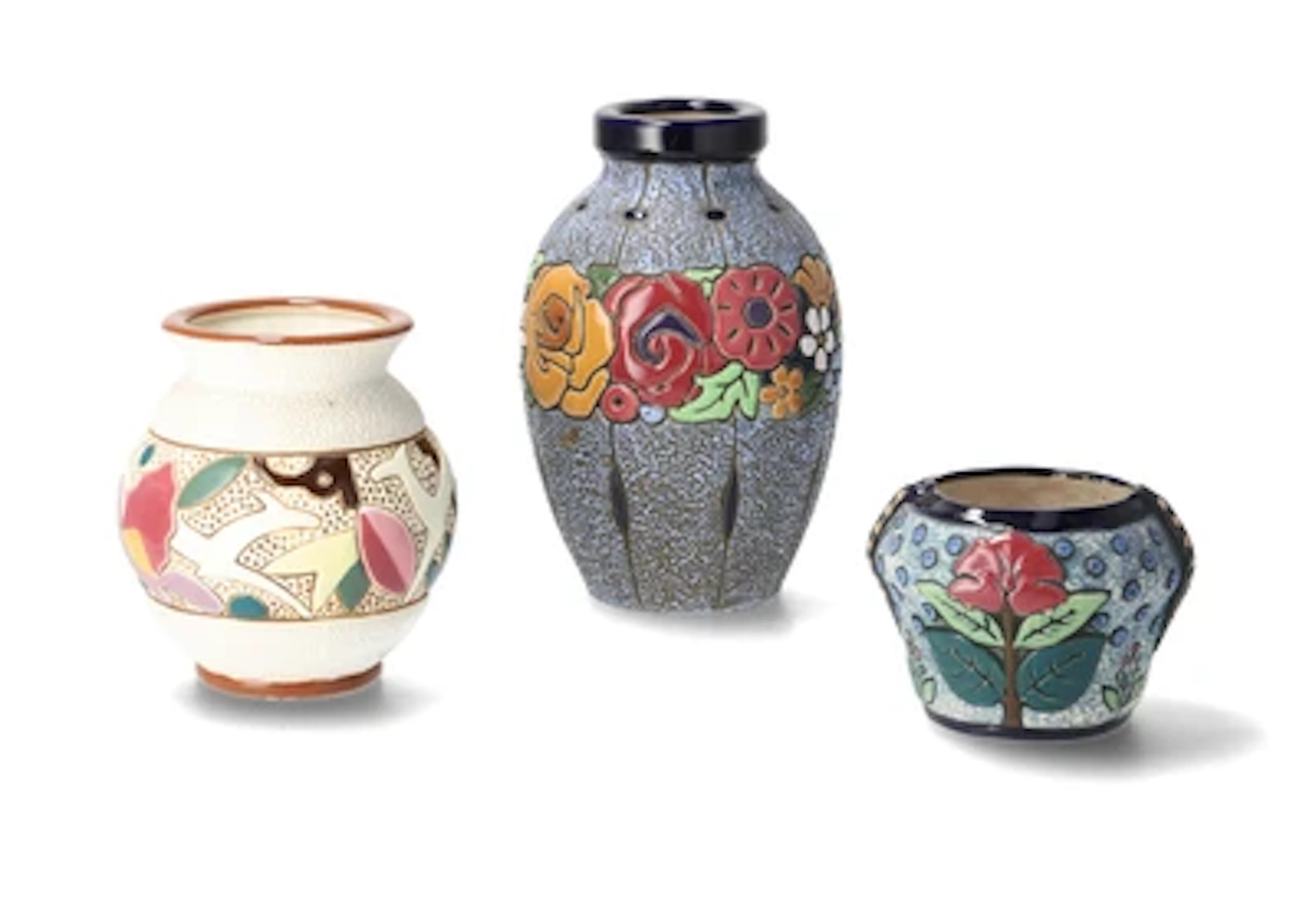 Three vases with floral decoration, from the Campina series, Amphora