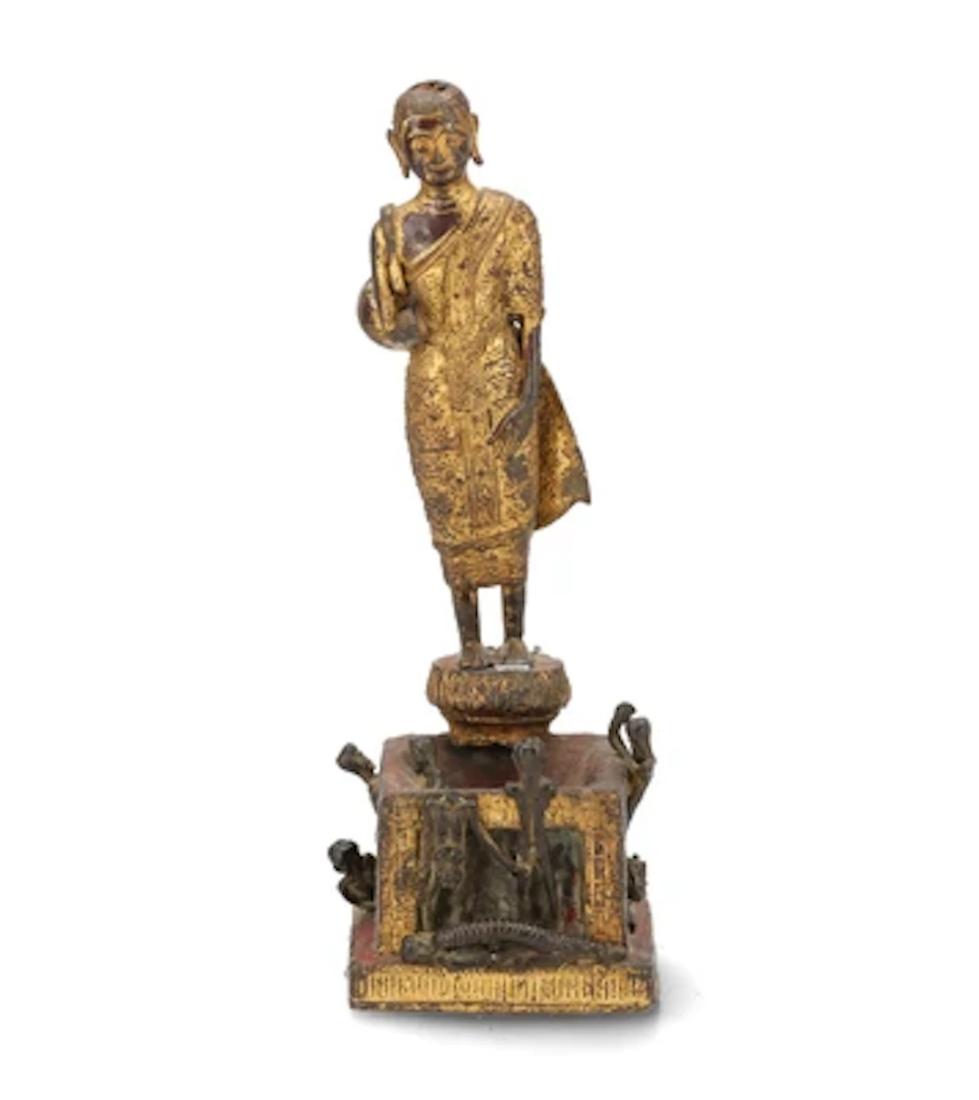 Vergoldete Bronzefigur des Phra Malai, Thailand, 19. Jh.