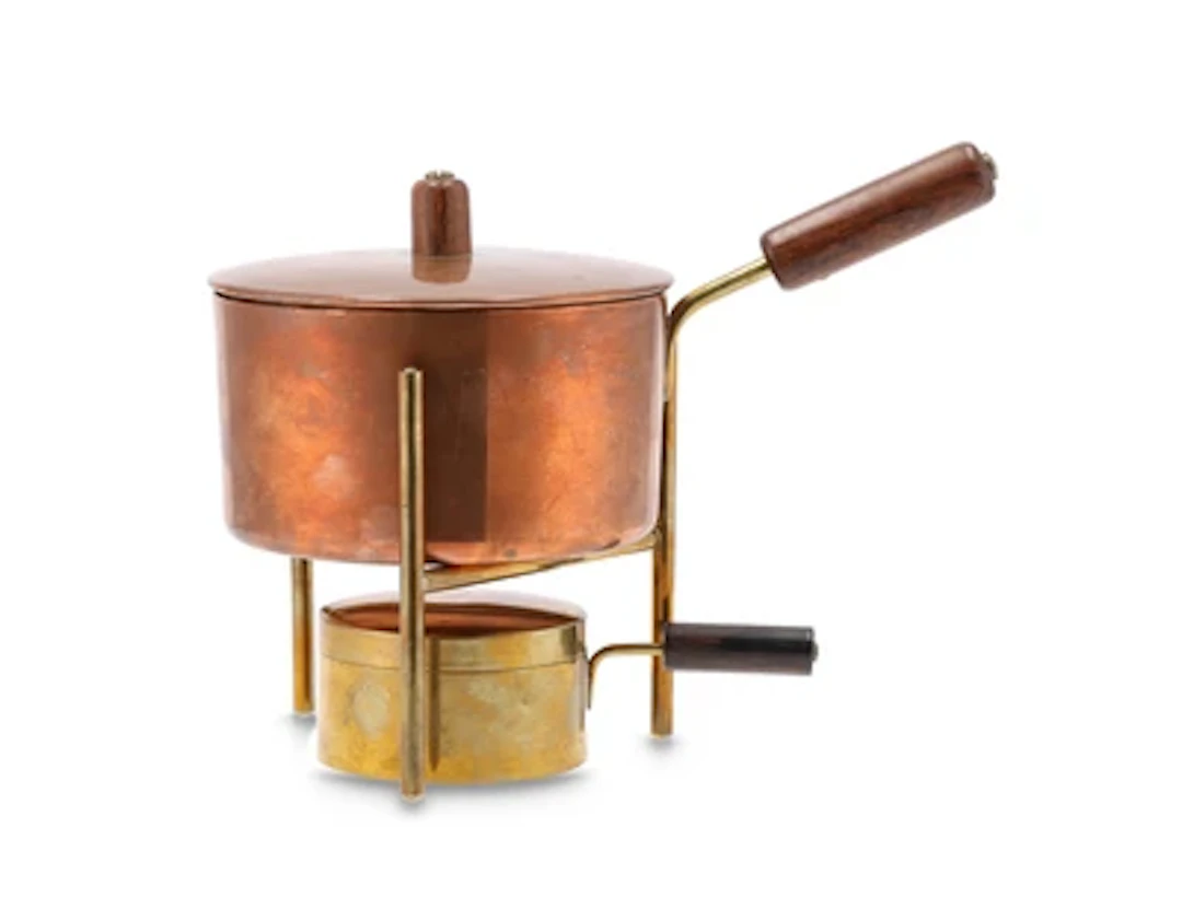 Fondue mit Brenner, Modellnummern: 4709 und 4713, Carl Auböck, Wien, um 1960