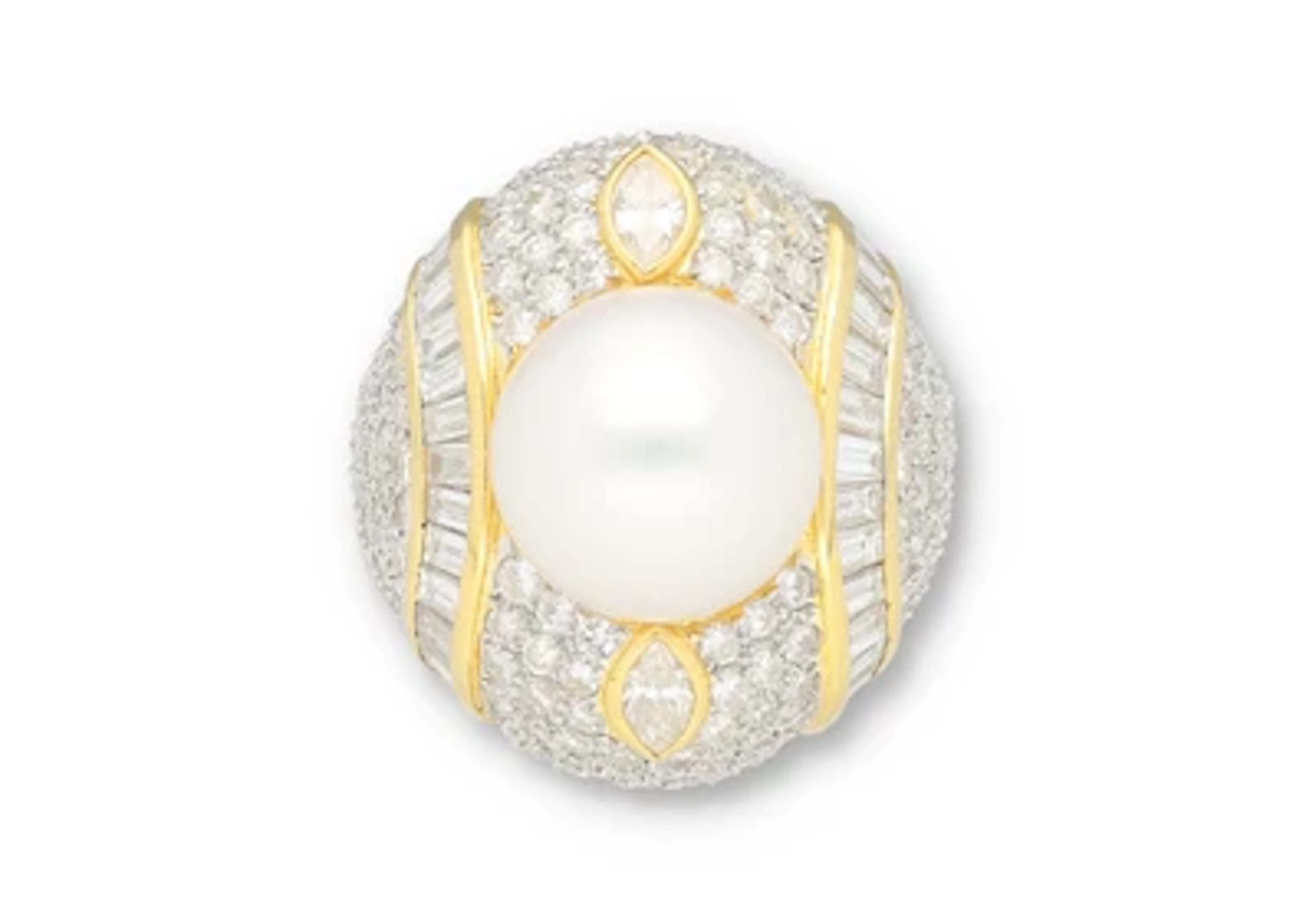 Südsee Kulturperlen Ring mit Diamanten zus. ca. 3,20 ct