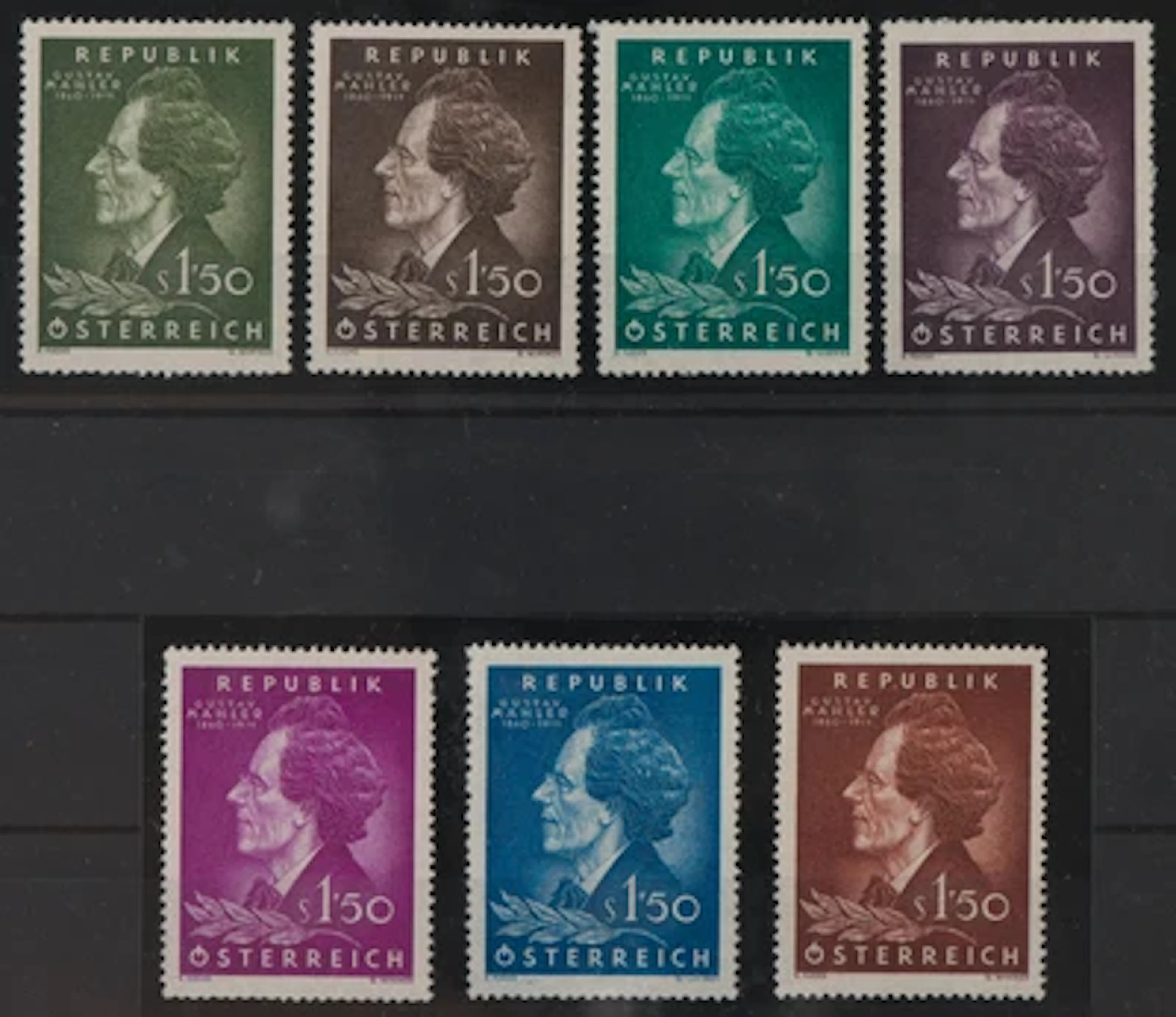** - Österr. Nr. 1120 PI (100. Geburtstag von Gustav Mahler als PROBEDRUCKE IN ANDEREN FARBEN),