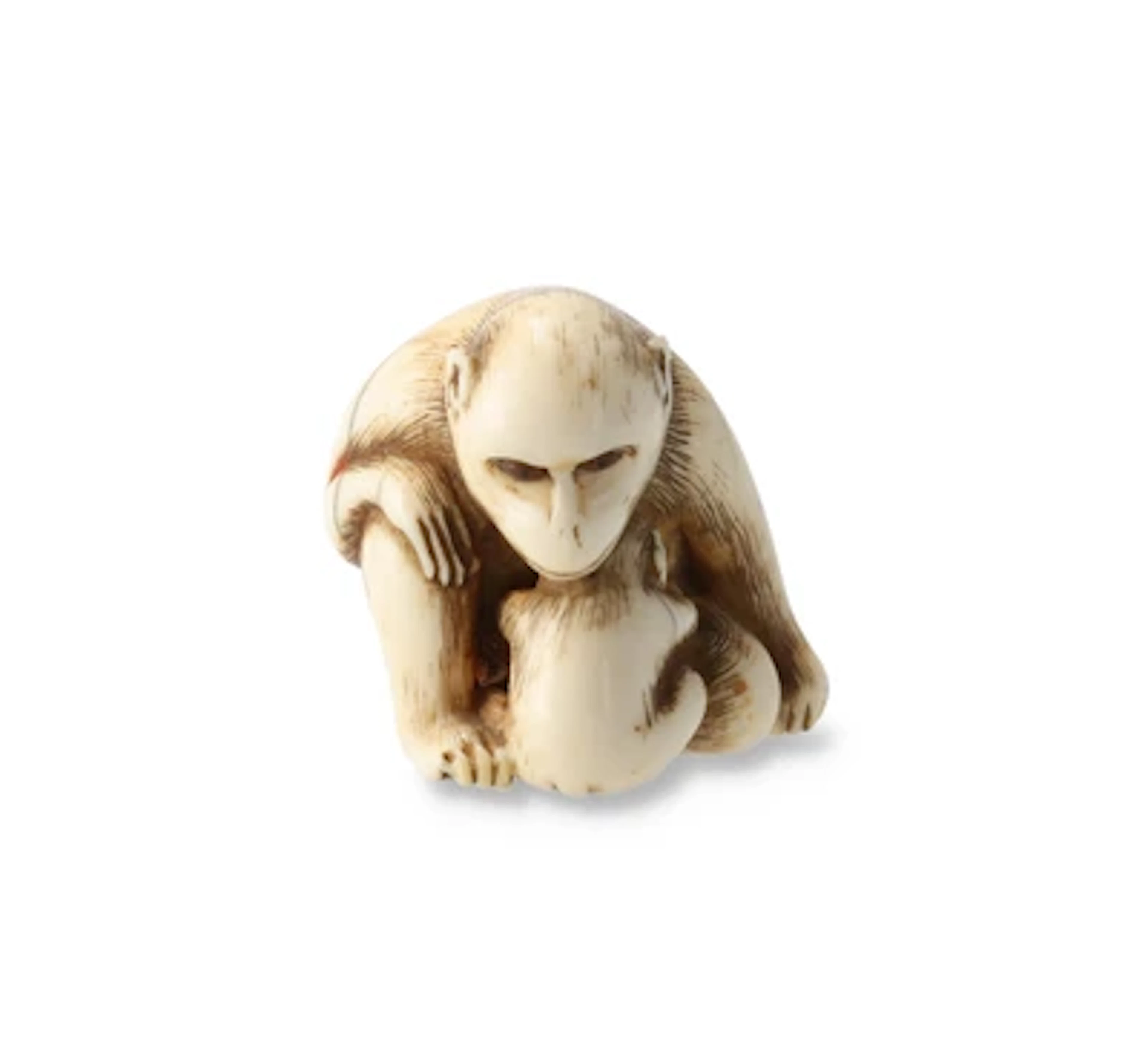 Netsuke eines Affen mit Jungem, Japan, 19. Jh., signiert Rantei