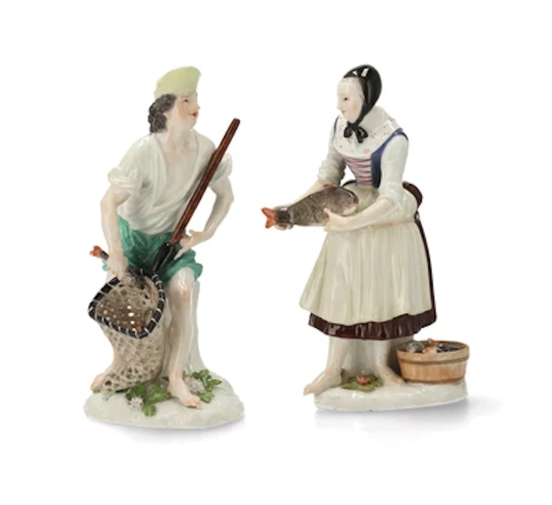 A Fisherman with Net and a Fisherwoman, Meissen, c. 1740