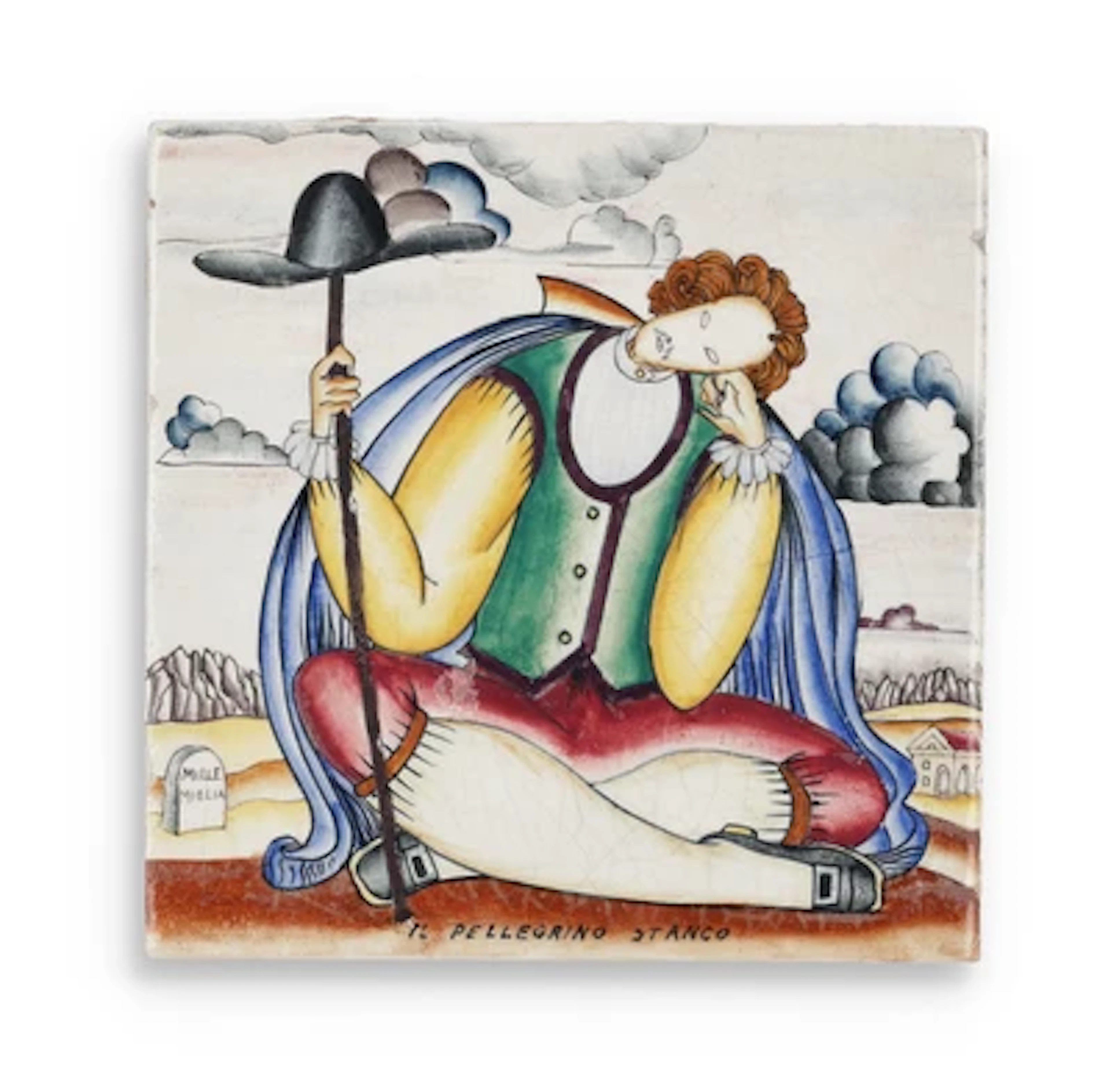 Gio Ponti, a tile (‘Il Pellegrino Stanco’), Richard Ginori, Milan, c. 1930