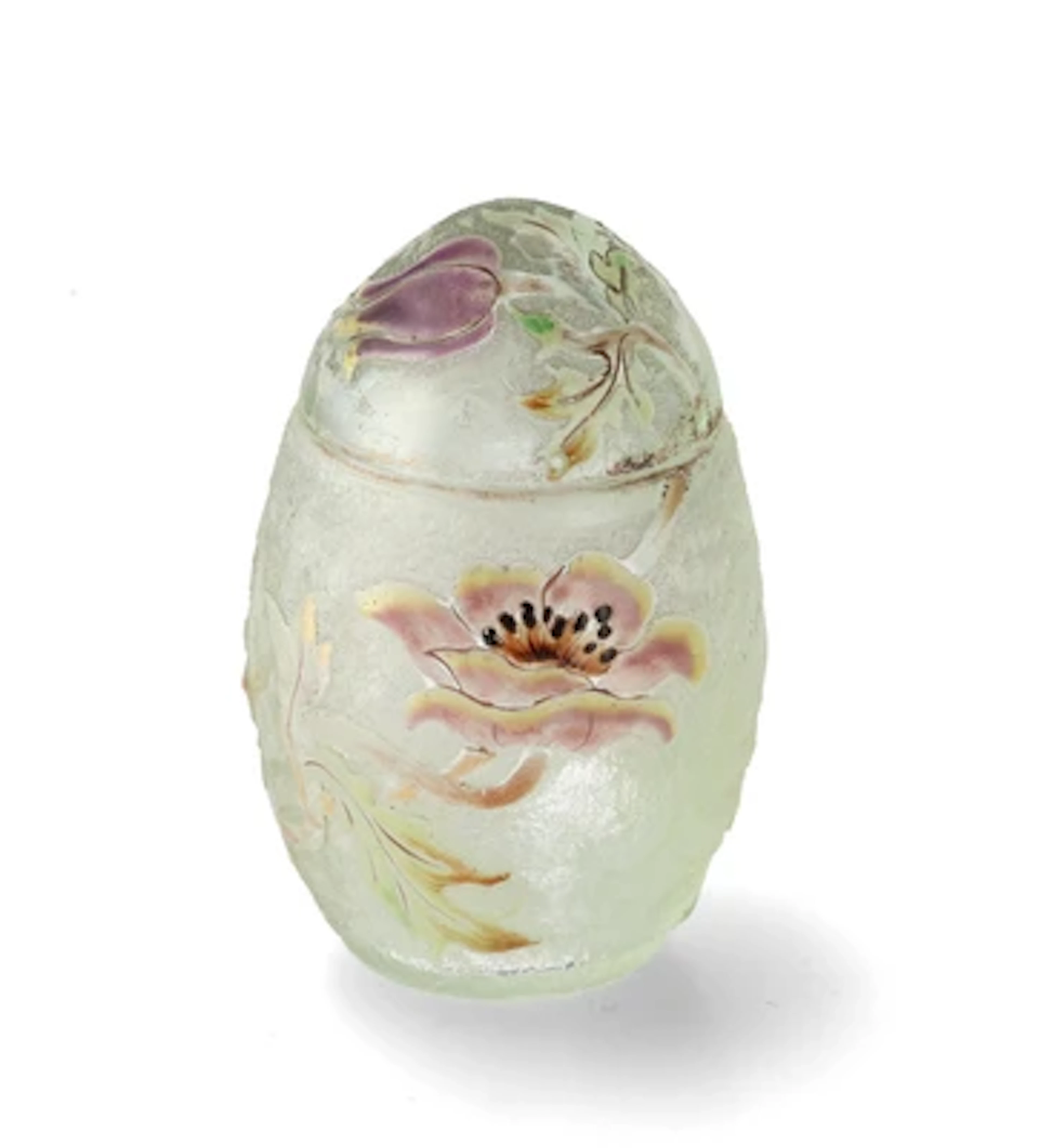 A "Geranium" lidded box in the form of an egg, Emile Gallé, Nancy, c. 1890