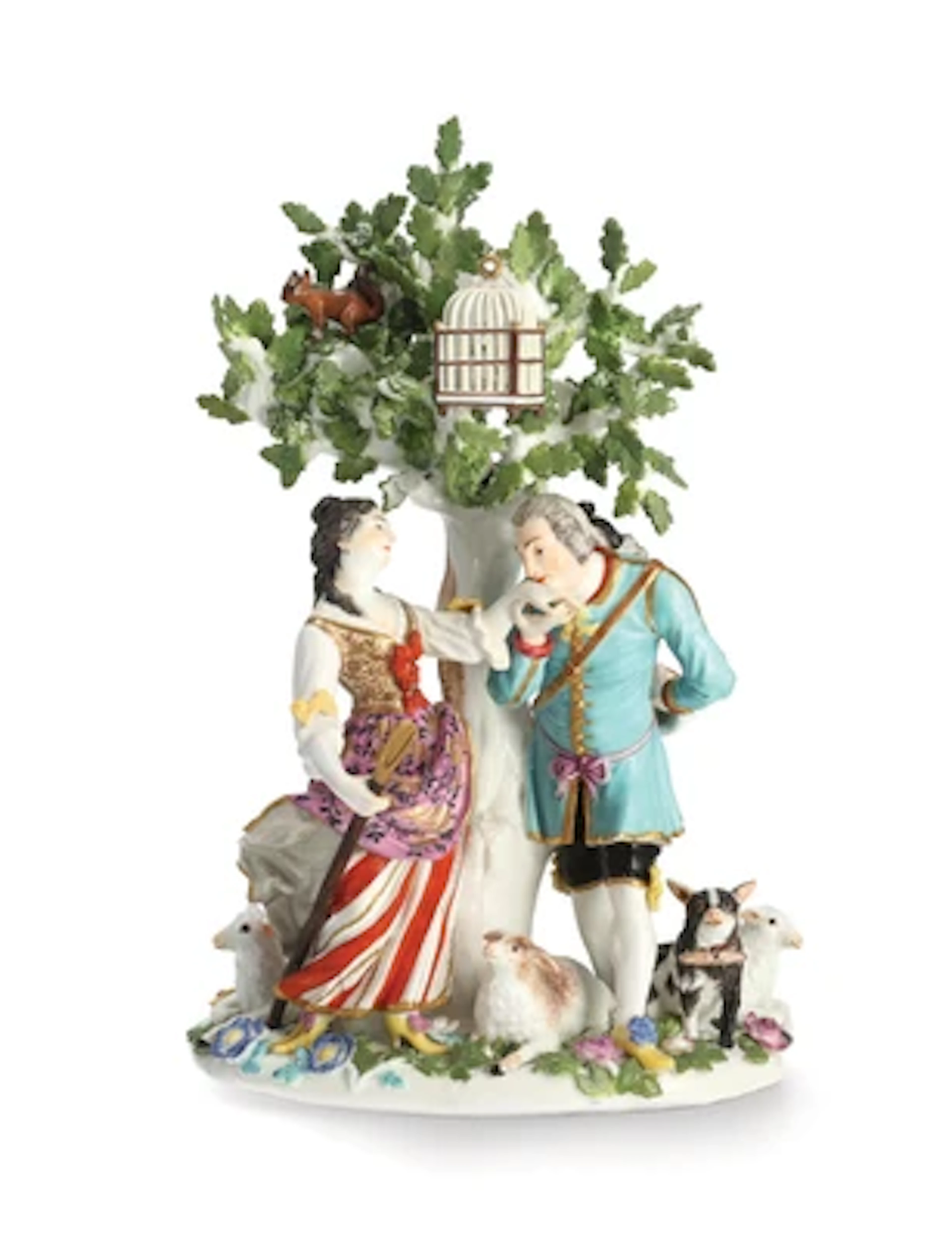 Schäfergruppe „Liebespaar unter Baum“, Meissen um 1740–1745