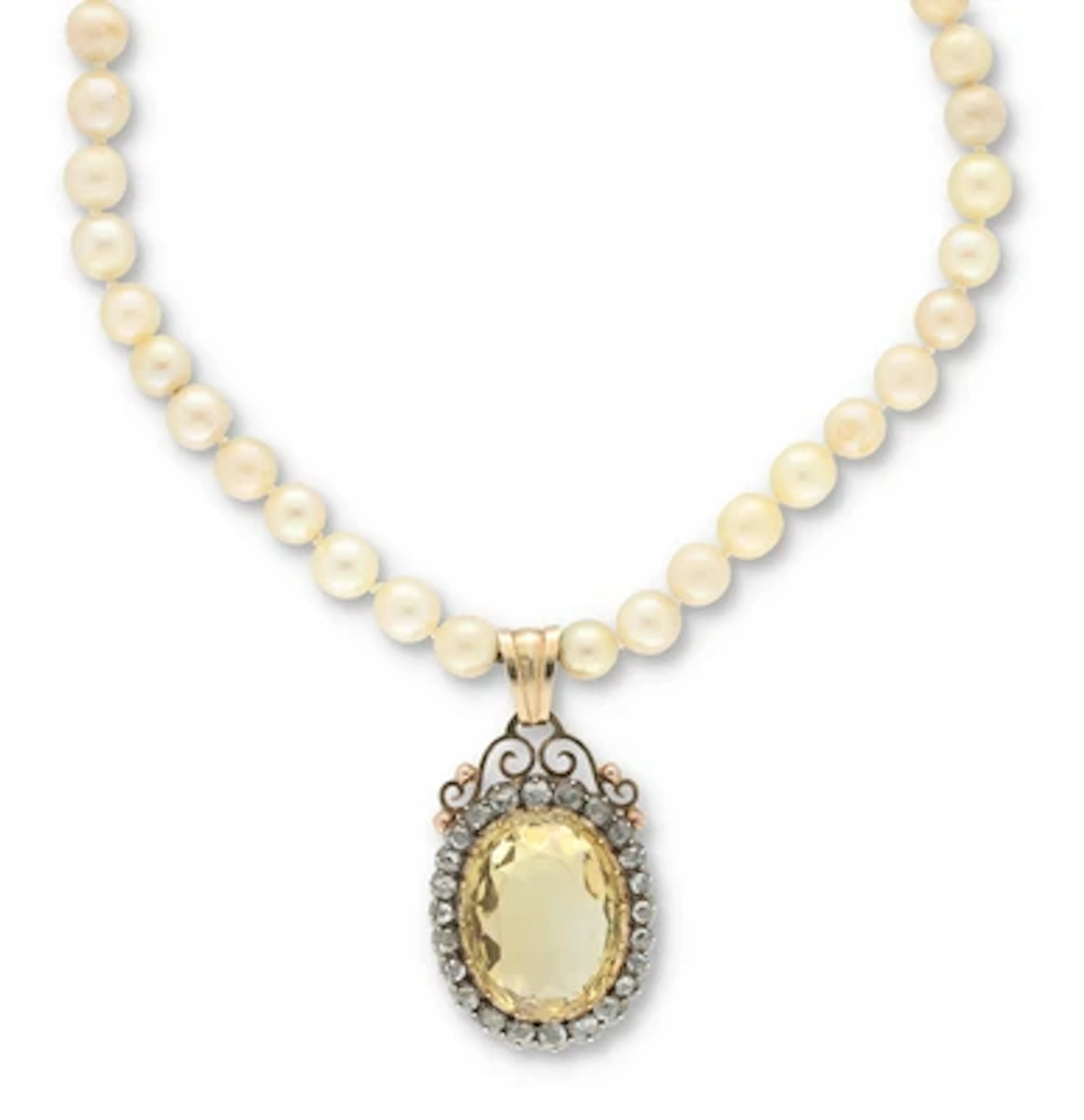 Diamant Citrin Kulturperlen Collier