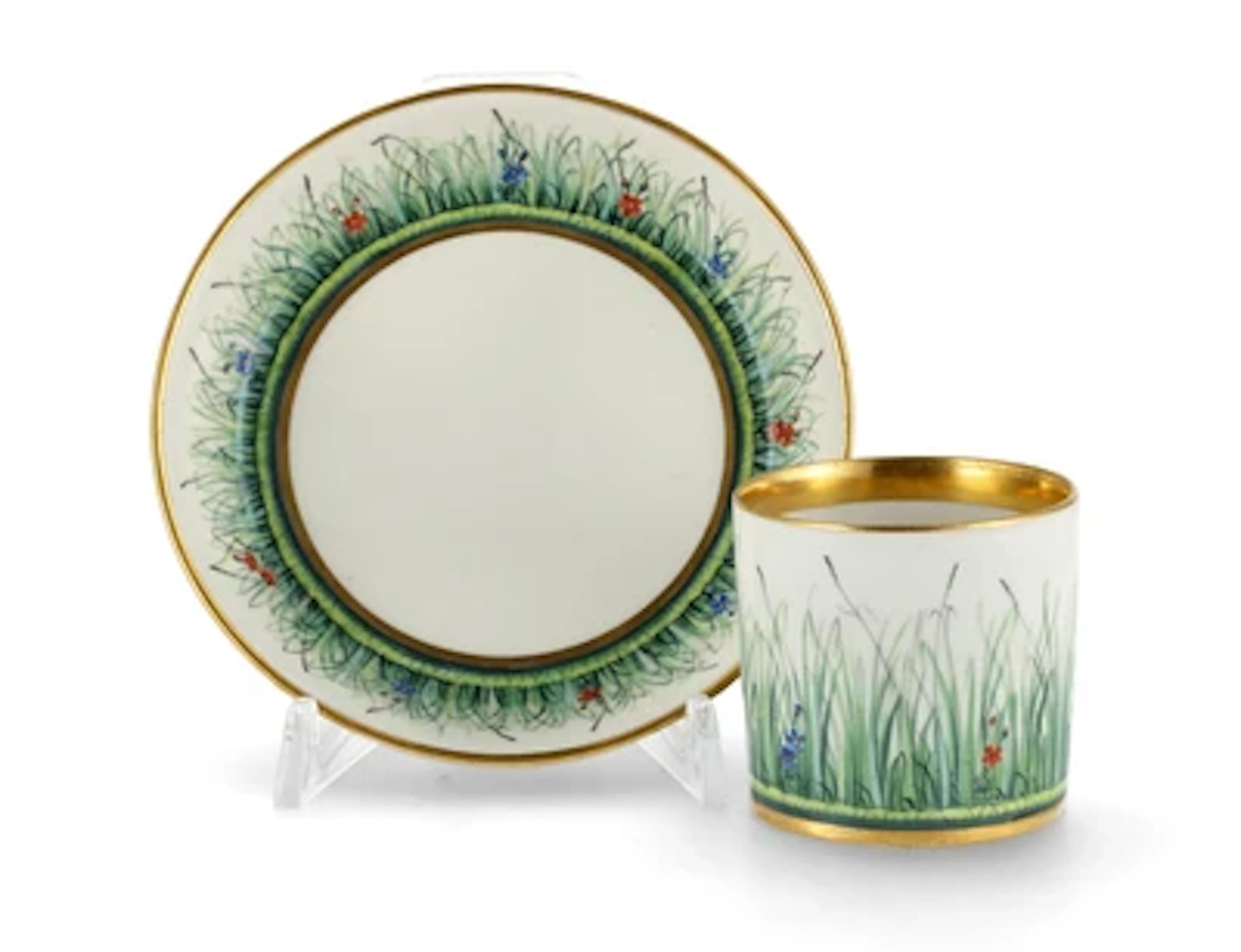 Tasse mit Untertasse mit Gräserdekor, Kaiserliche Porzellanmanufaktur, Wien 1808,