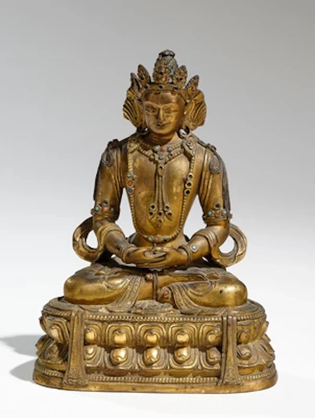 Vergoldete Bronzefigur des Amitayus, China, Kangxi Periode