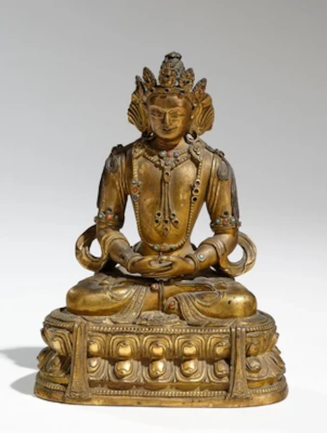 Vergoldete Bronzefigur des Amitayus, China, Kangxi Periode