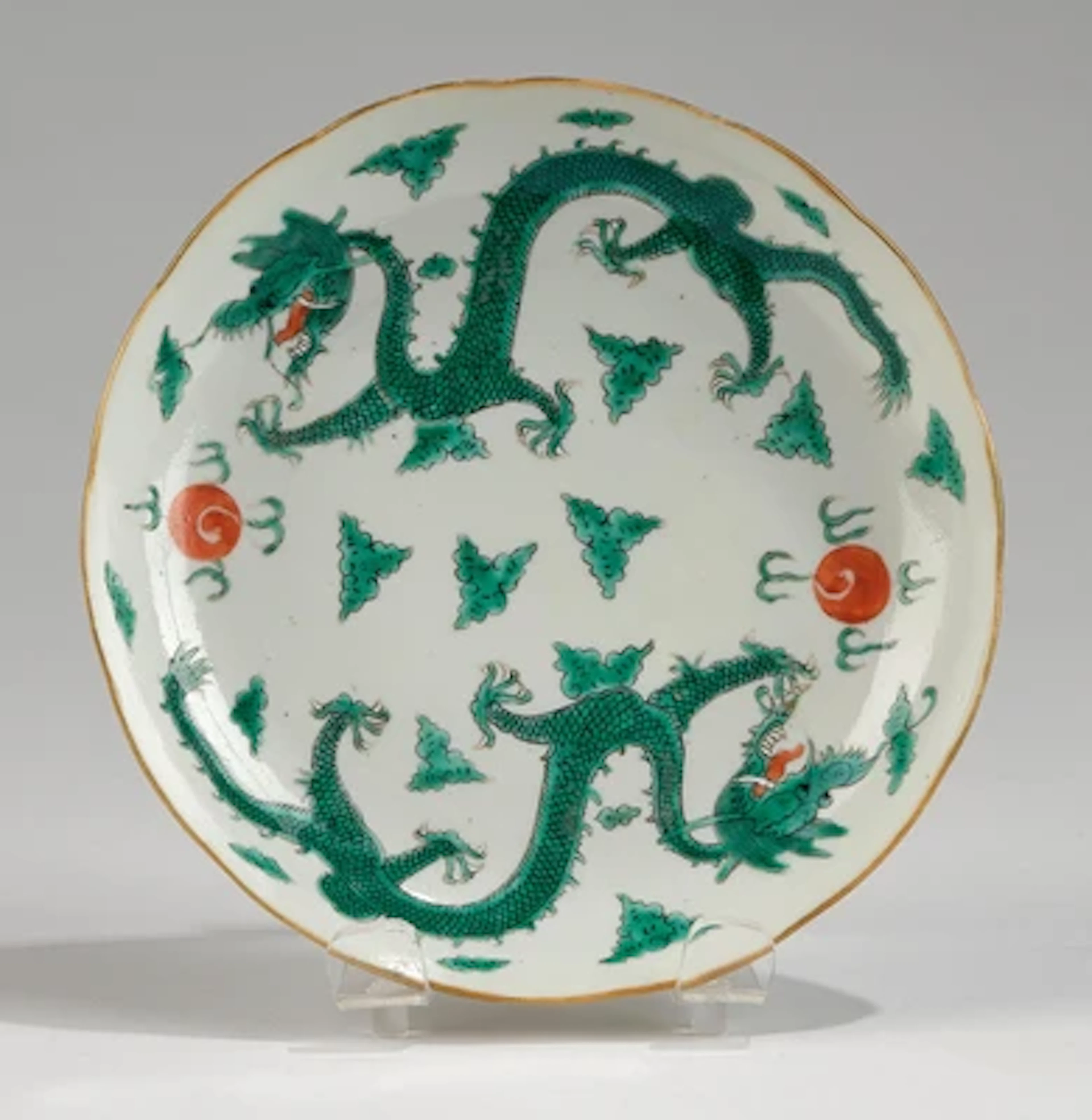 Teller mit Drachendekor, China, rote Siegelmarke Daoguang, 19. Jh.,