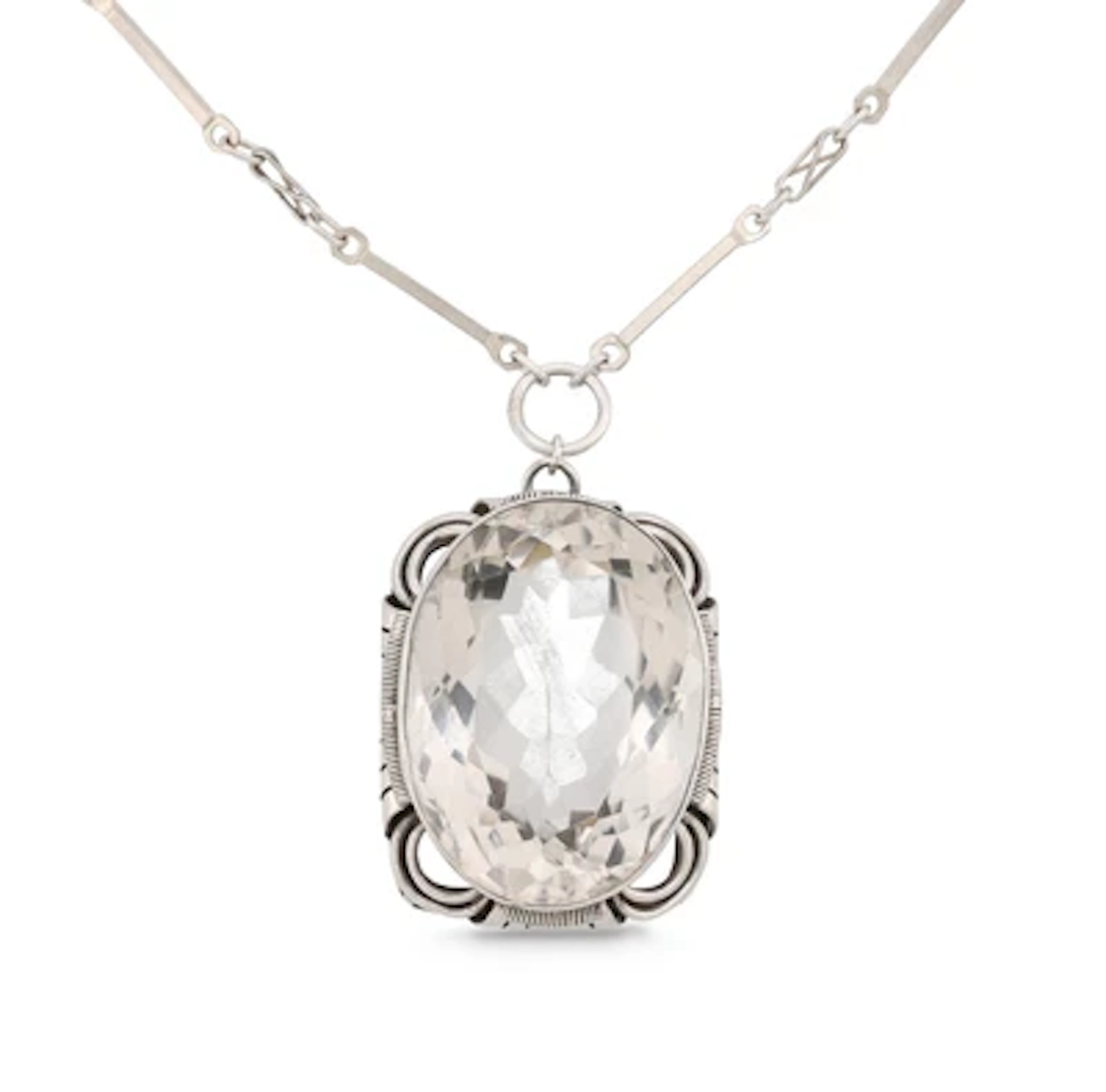 A silver necklace with cut rock crystal, after 1925