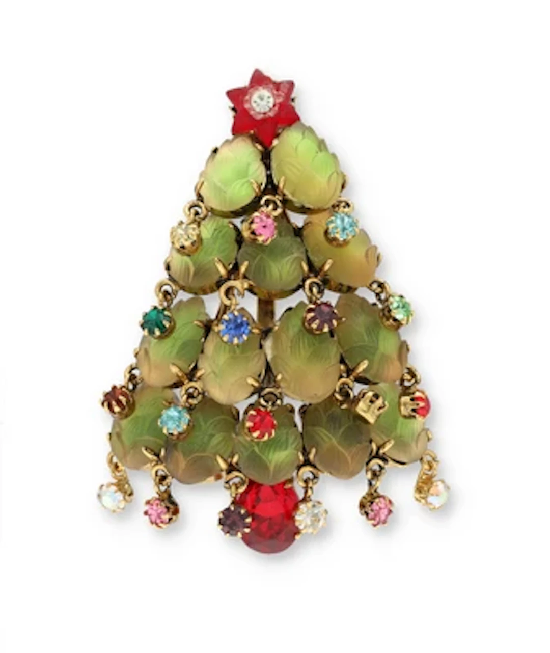 Weihnachtsbaum-Brosche, Rudolf Weiss, Kaufbeuren-Neugablonz um 1965/70