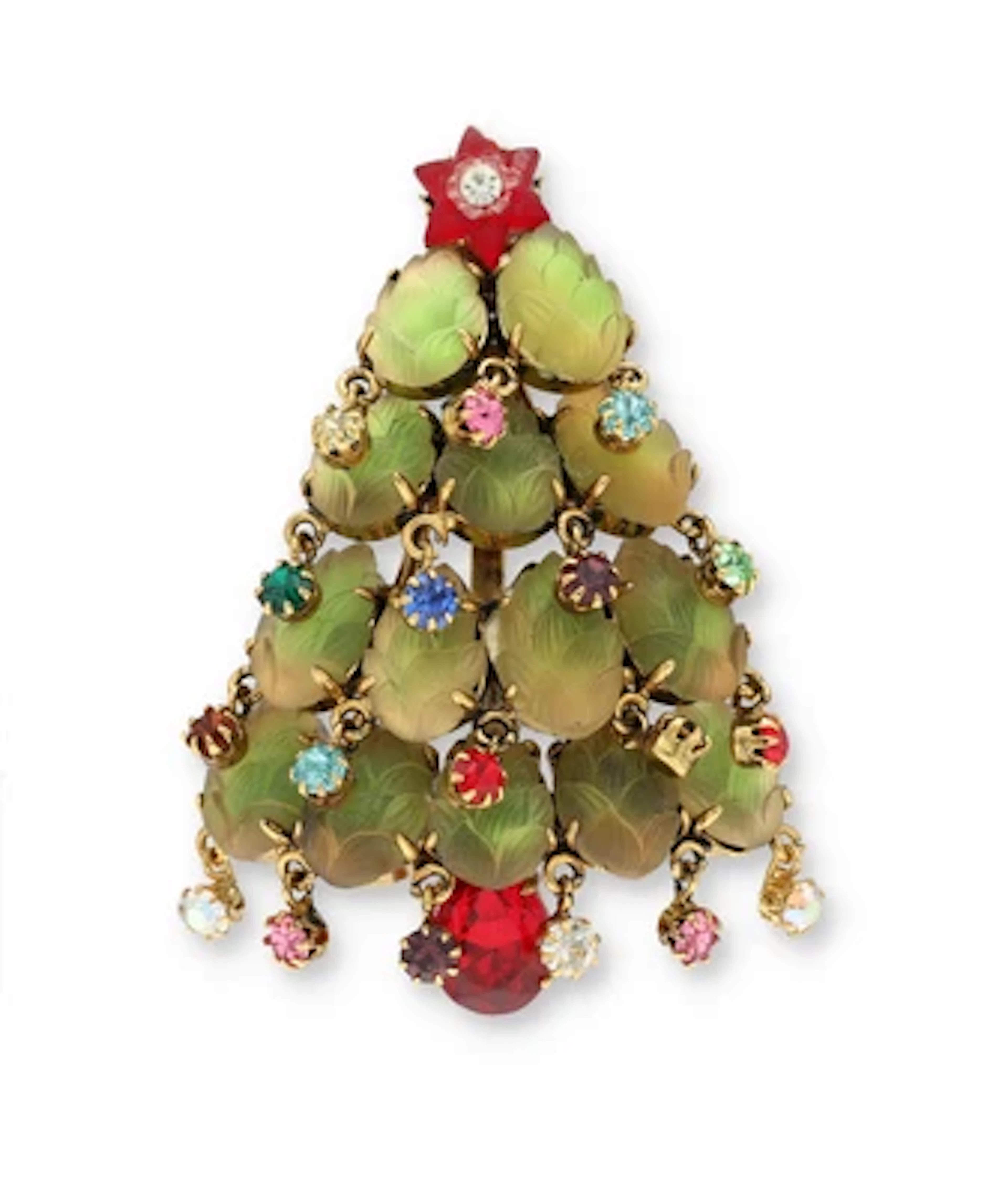 Weihnachtsbaum-Brosche, Rudolf Weiss, Kaufbeuren-Neugablonz um 1965/70