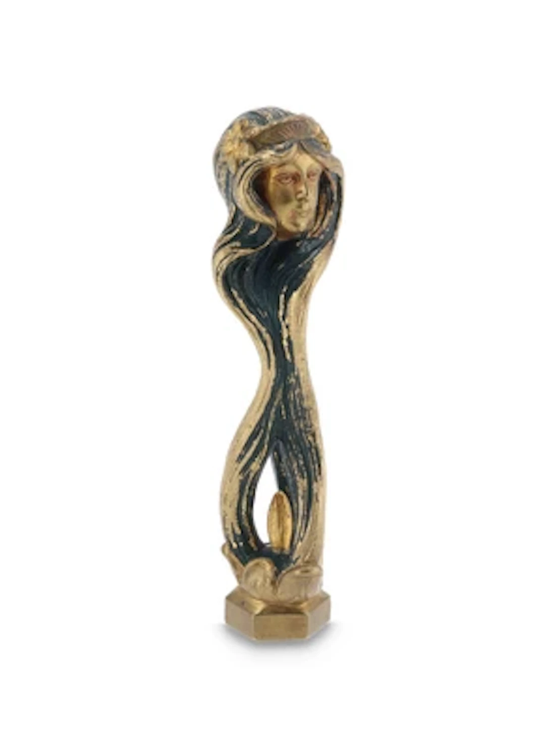 A gilt-bronze seal with a female head and vegetal decoration, c. 1900