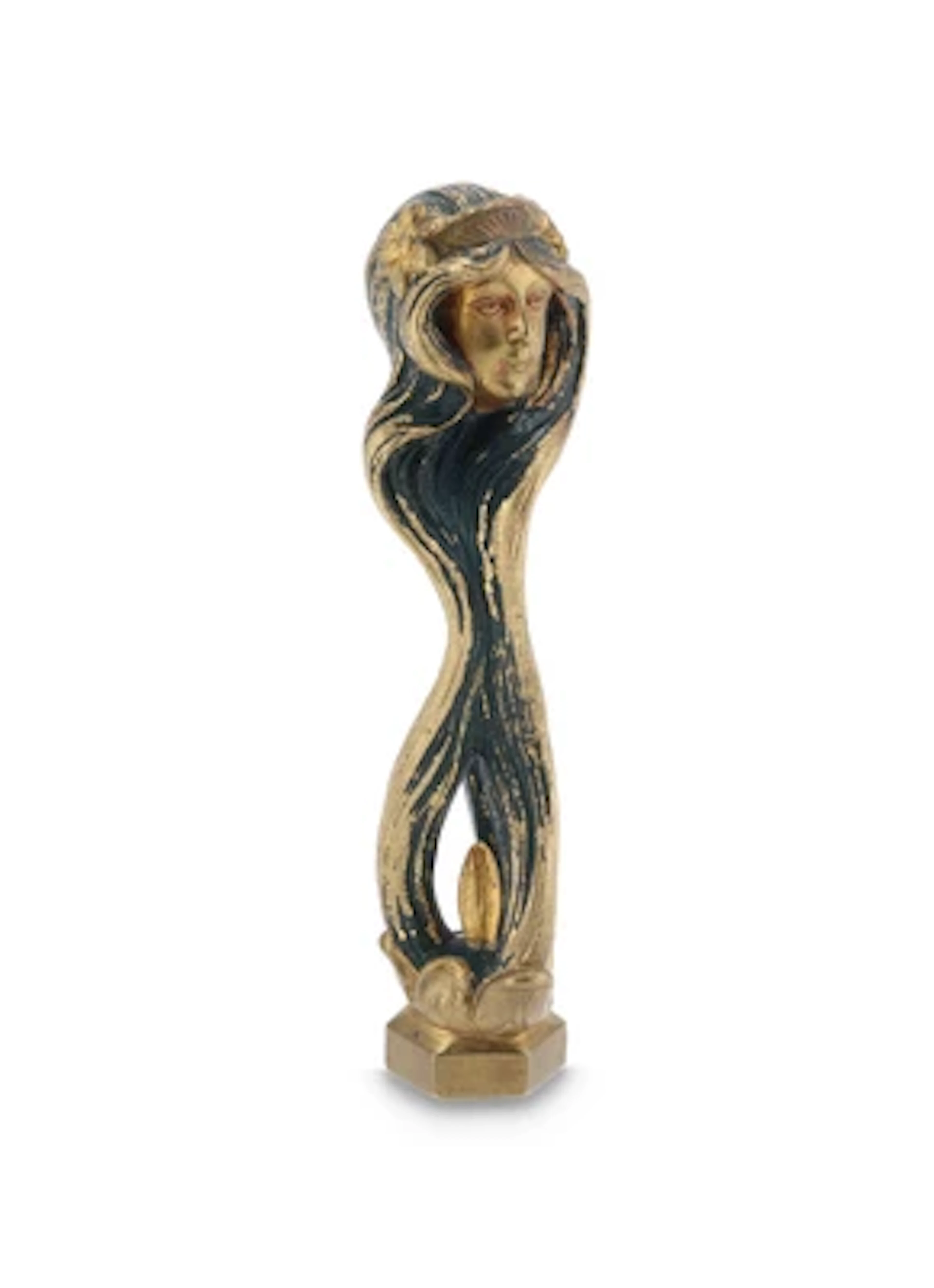 A gilt-bronze seal with a female head and vegetal decoration, c. 1900