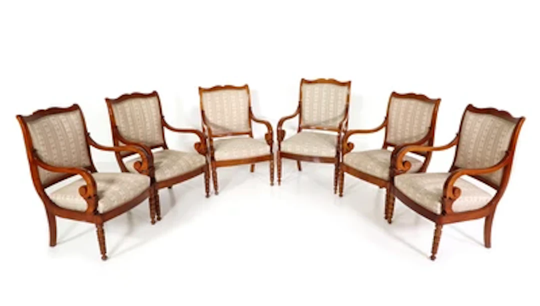 Satz von sechs Fauteuils im Empirestil, Haus Habsburg, 2. Hälfte 19.