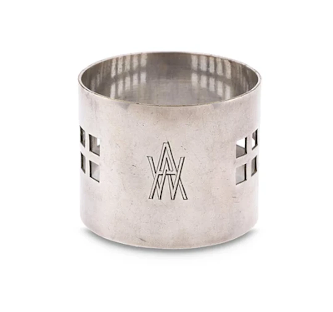 A silver-plated napkin ring with square decoration, Wolkenstein &
