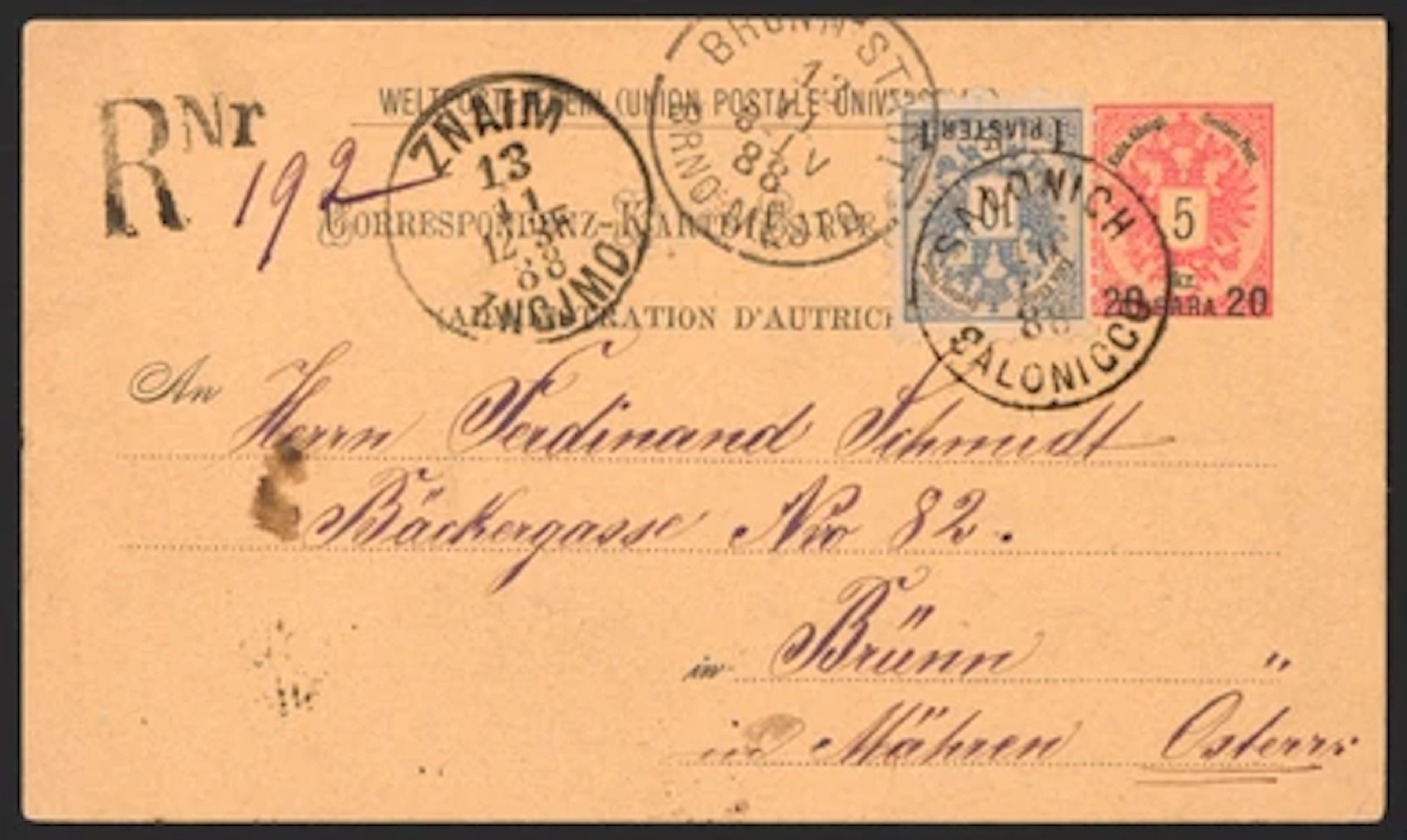 Poststück - Österr. Levante - 20 Para