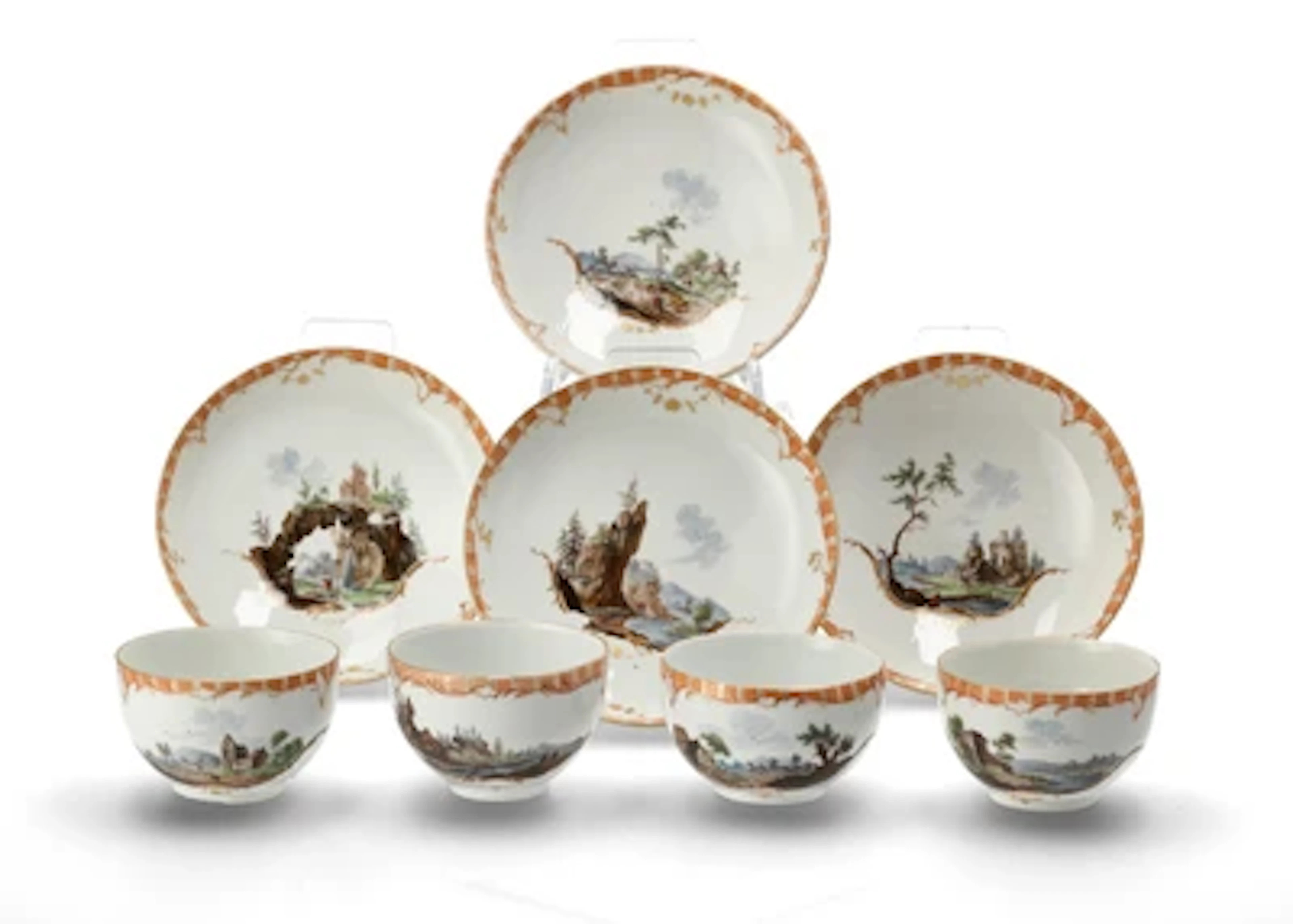 Vier Tassen mit Unterschalen, Fürstenberg um 1765/70