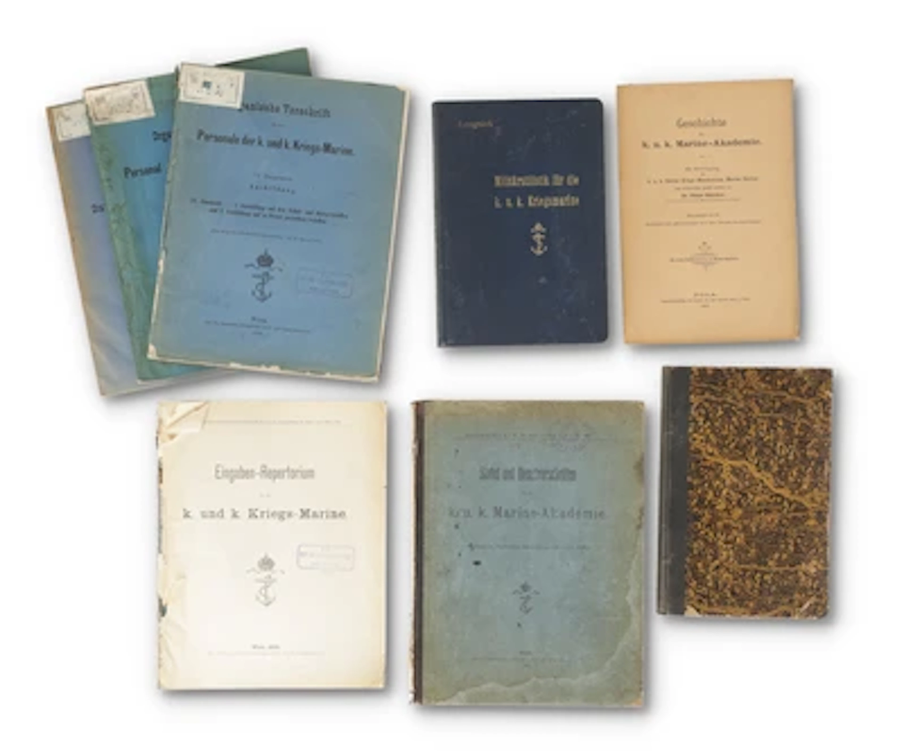 K. u. k. Kriegsmarine: Konvolut von 8 Büchern und Broschüren eines Marine-Akademikers: