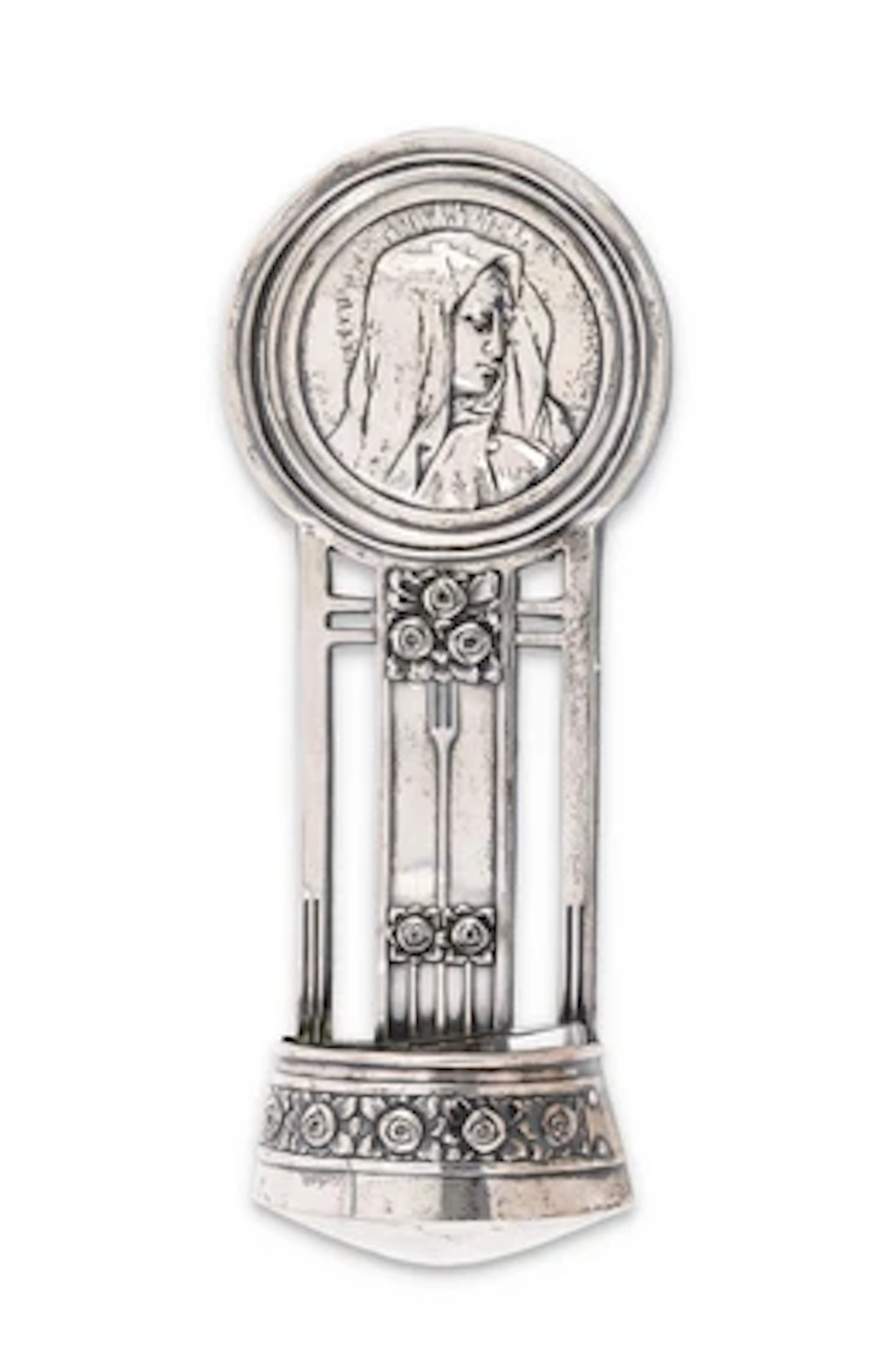Weihwasserbehältnis aus Silber mit Madonna und Rosendekor, Franz Mosgau
