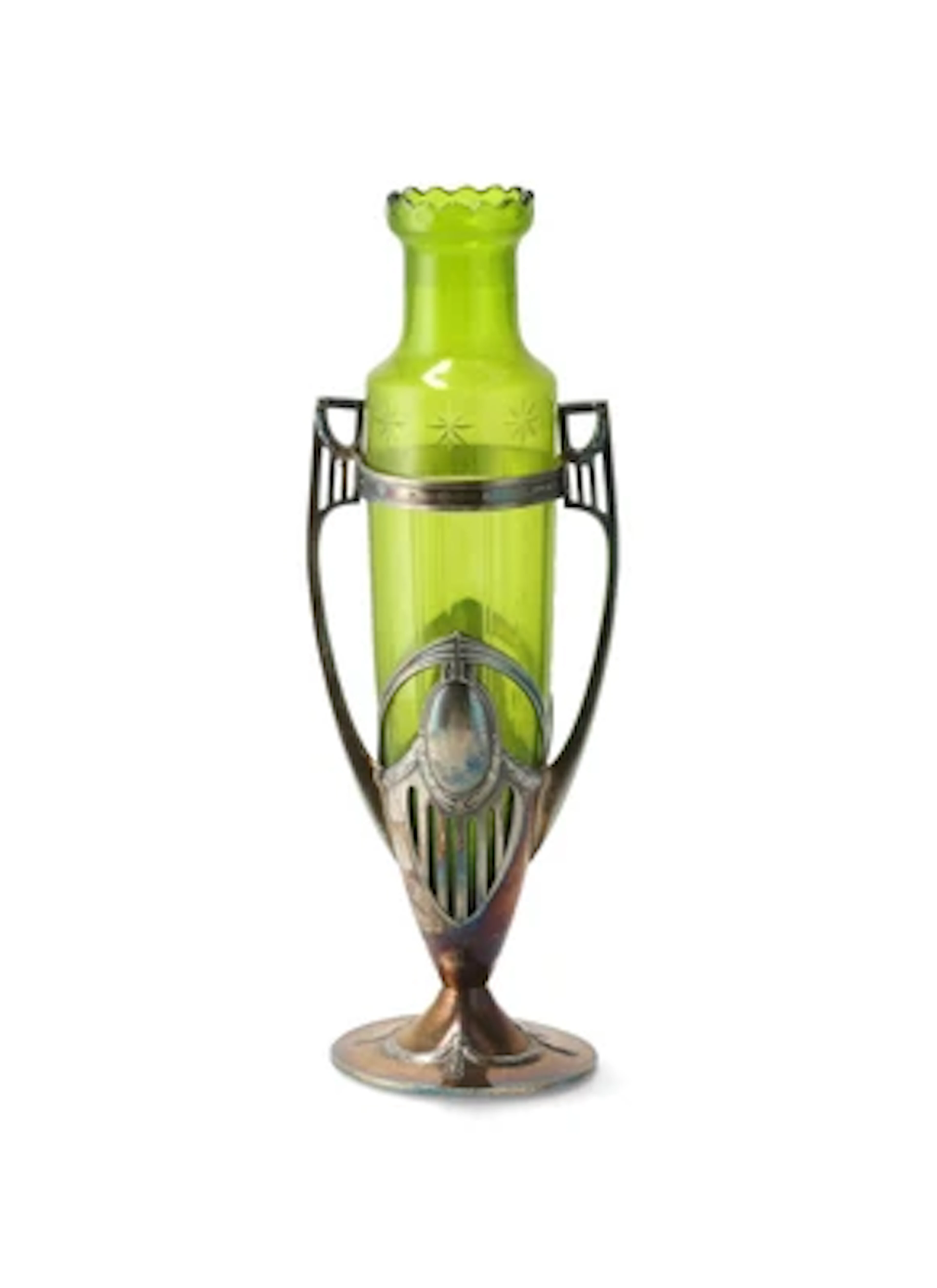 A vase in a metal mount, Bohemia, c. 1900