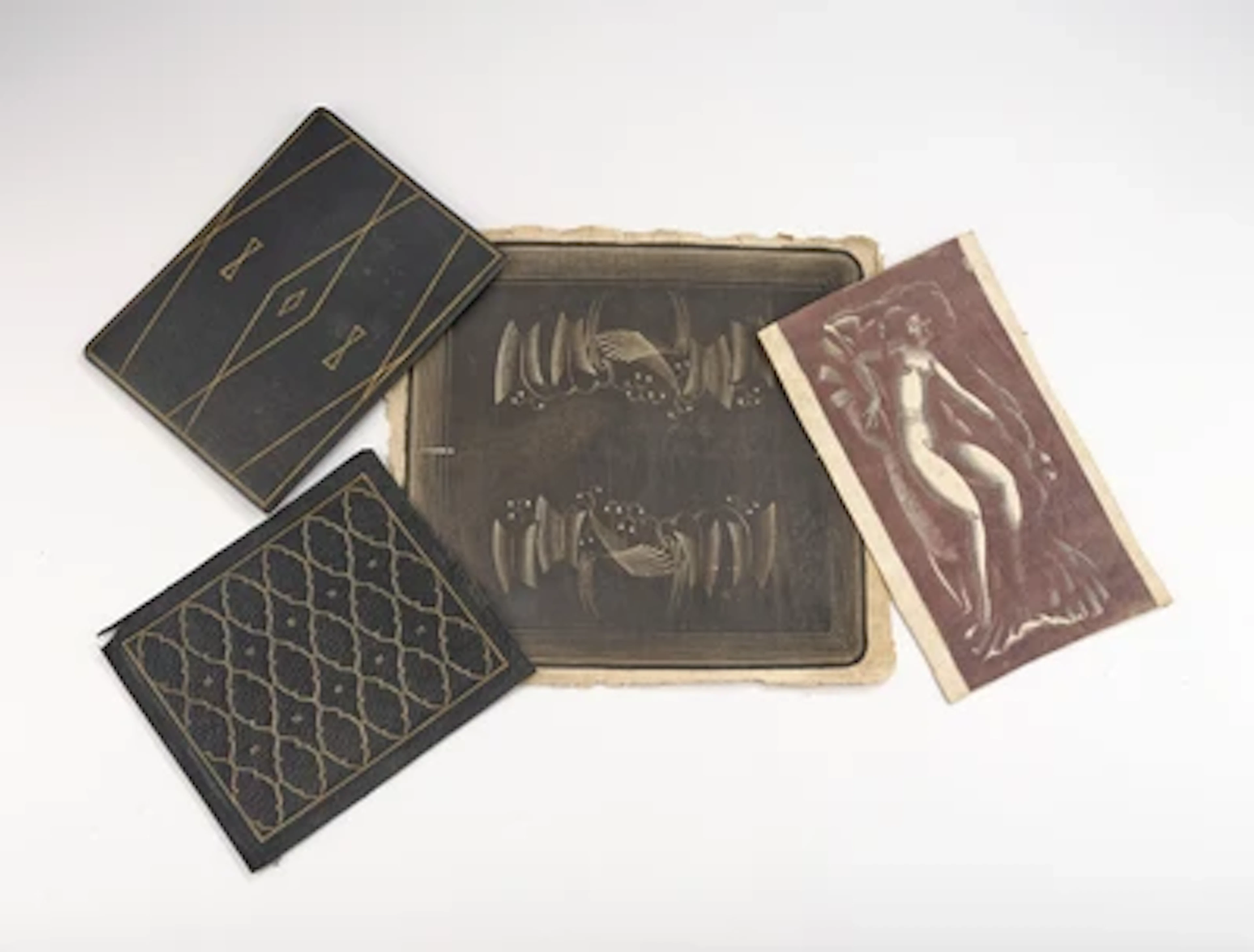 Mixed lot with 24 leather elements, partly by the Wiener Werkstätte
