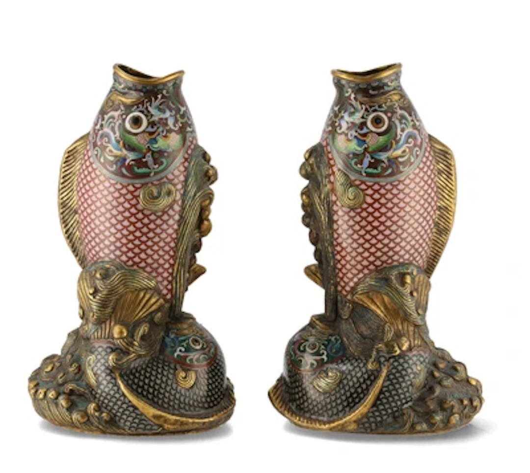 Paar Cloisonné Fischvasen, China, 20. Jh.